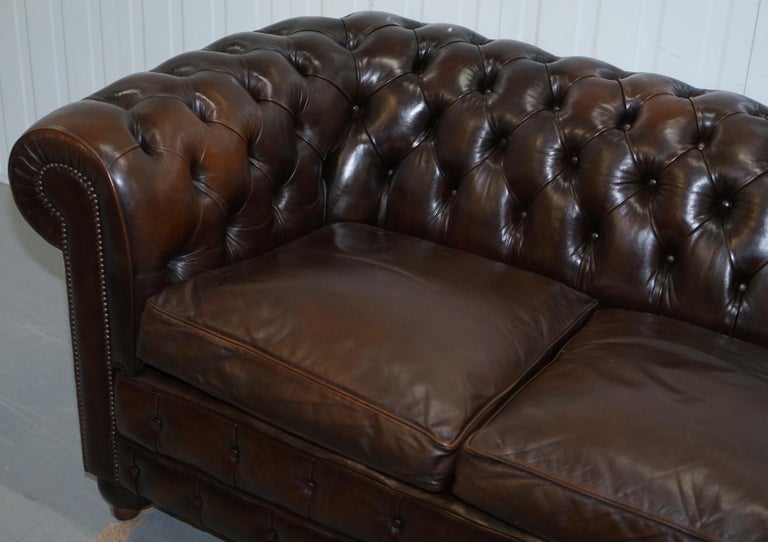 Chesterfield Brown Leather TwoSeat Sofa Coil Sprung Feather Filled