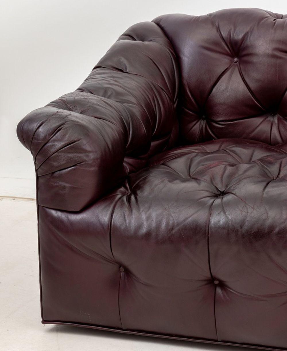 English Chesterfield Burgundy Leather Button-Tufted Sofa For Sale