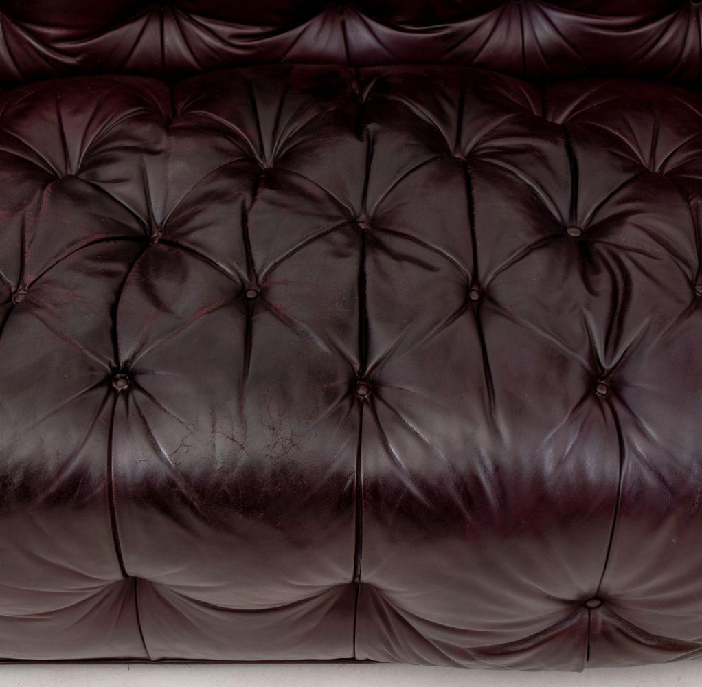 Chesterfield Burgundy Leather Button-Tufted Sofa In Good Condition For Sale In Astoria, NY