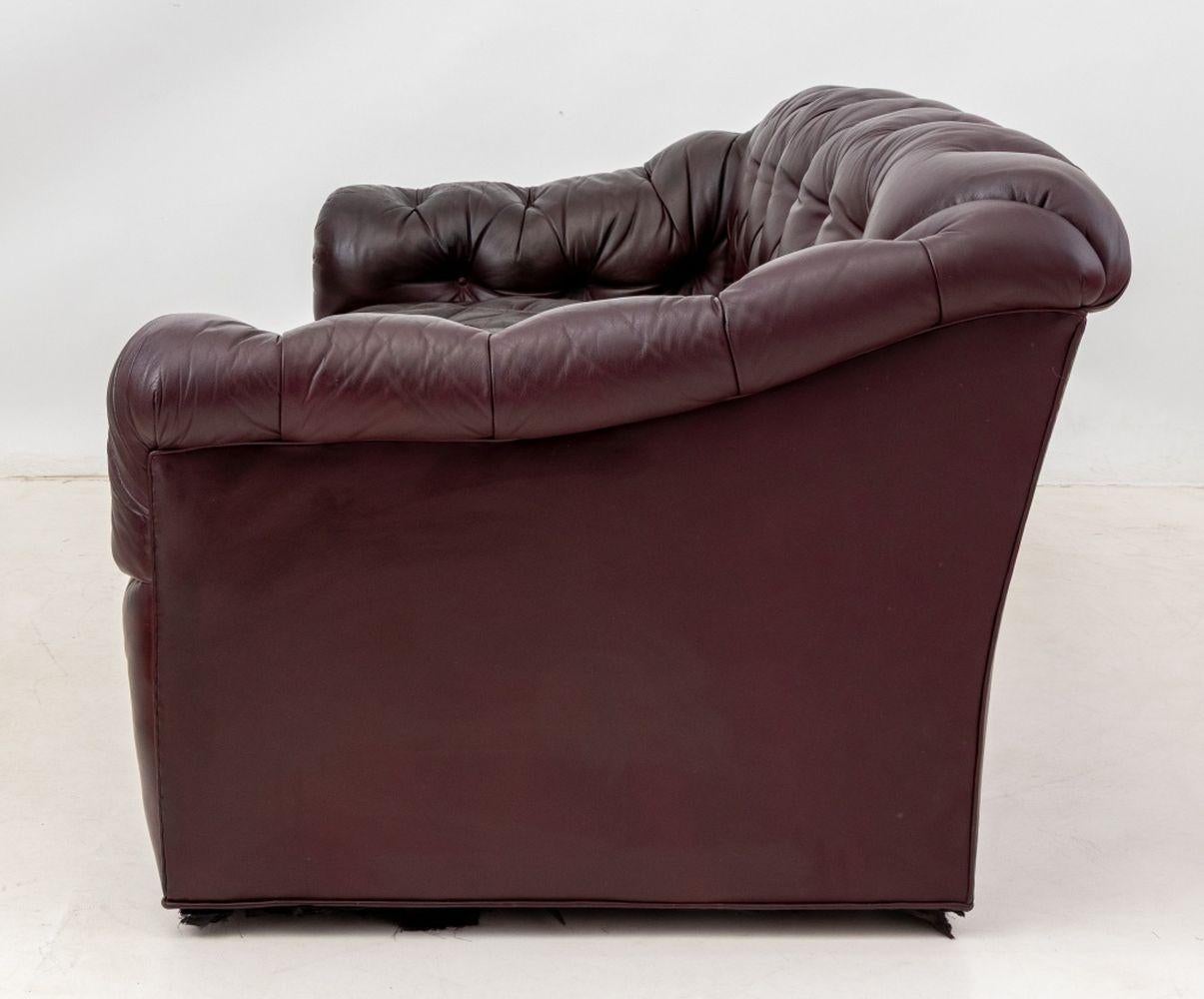 Chesterfield Burgundy Leather Button-Tufted Sofa For Sale 1