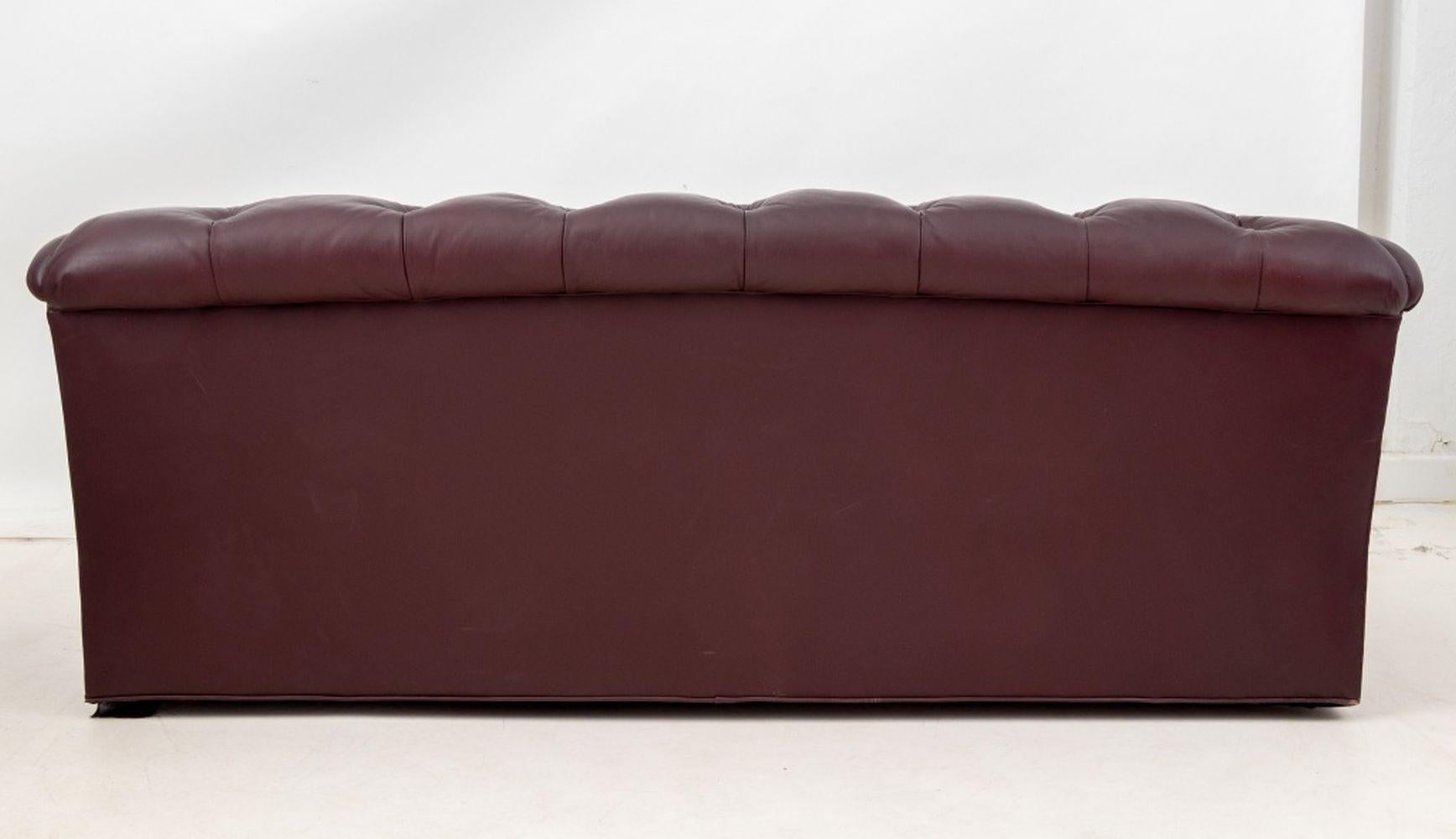 Chesterfield Burgundy Leather Button-Tufted Sofa For Sale 2