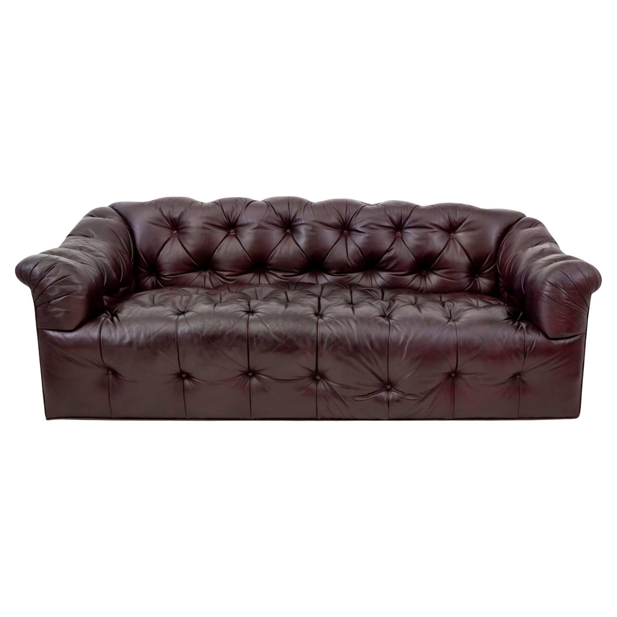 Chesterfield Burgundy Leather Button-Tufted Sofa