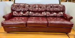 Chesterfield Burgundy Leather Sofa with Brass Nailheads