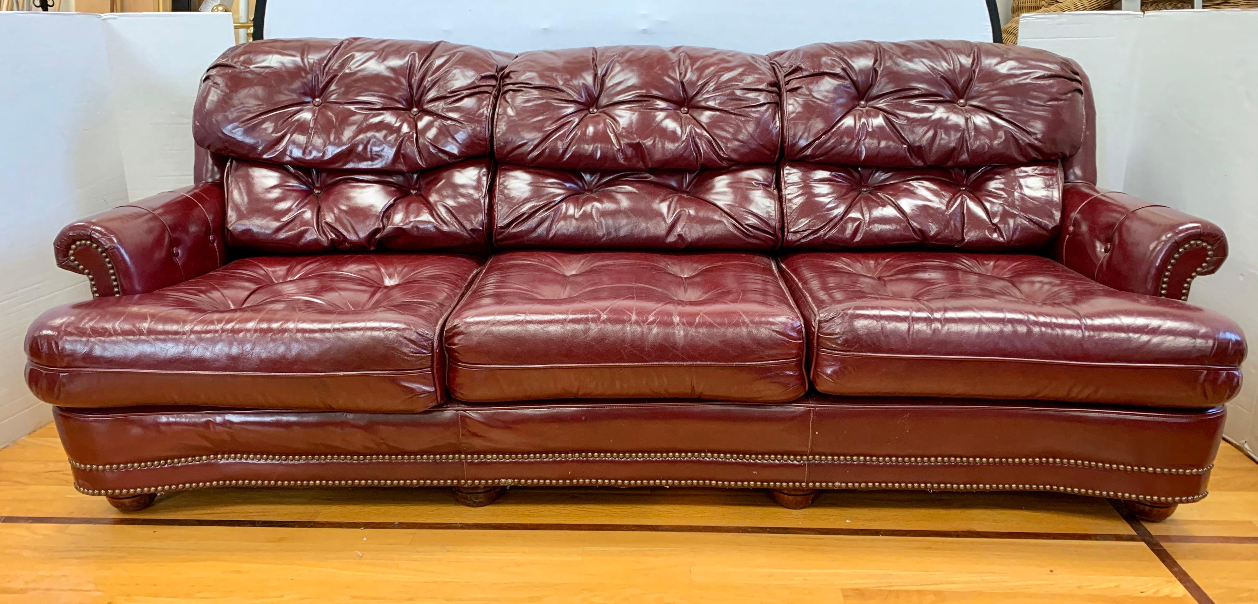 burgundy leather sofa nailhead trim