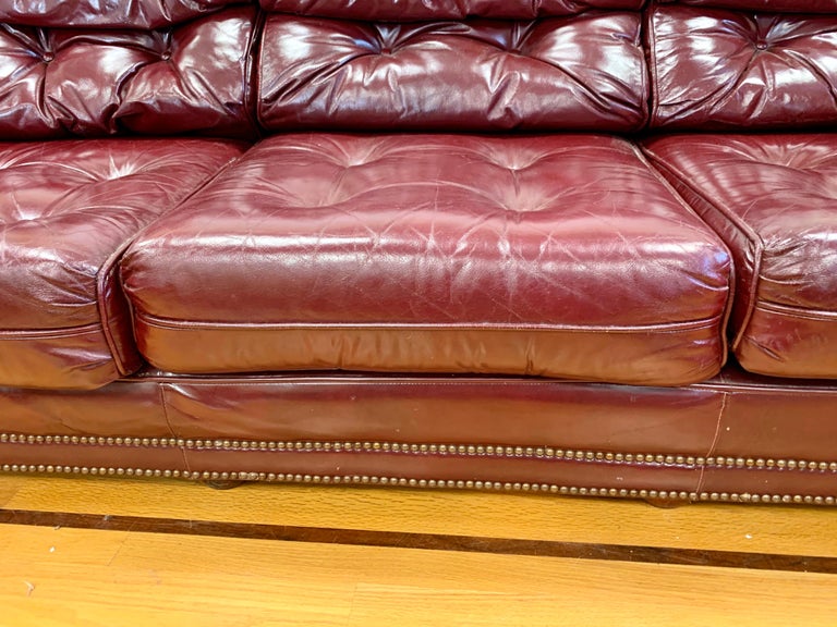 Chesterfield Burgundy Leather Sofa with Brass Nailheads at 1stDibs