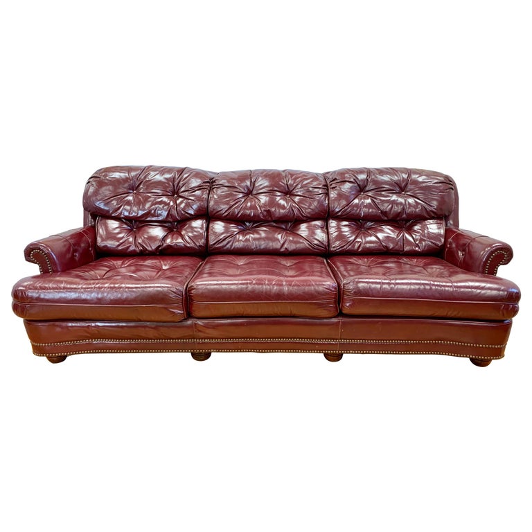 Chesterfield Burdy Leather Sofa With, Brown Leather Sofa With Nailhead Trim