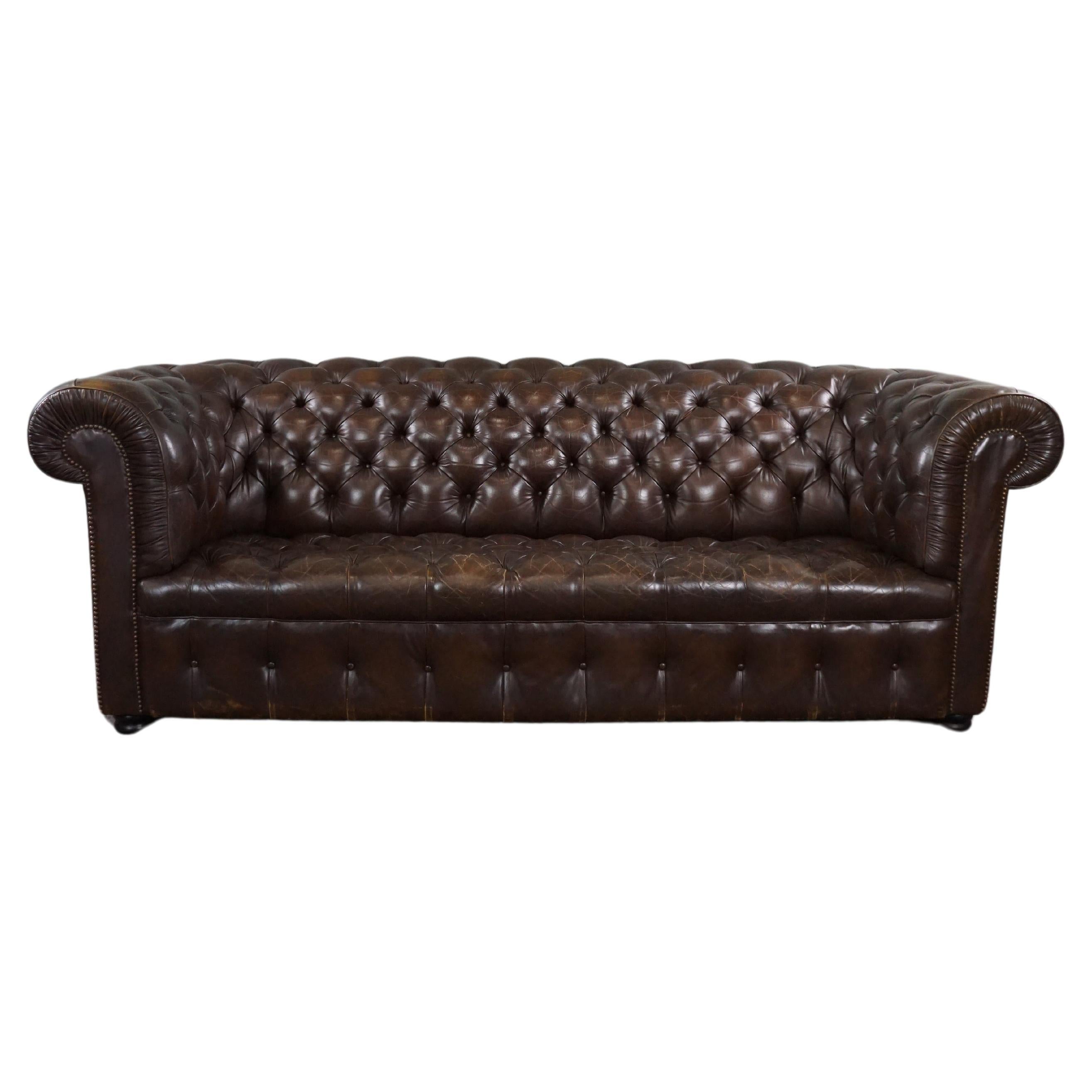 Chesterfield button seat sofa full of allure, 3 seater For Sale
