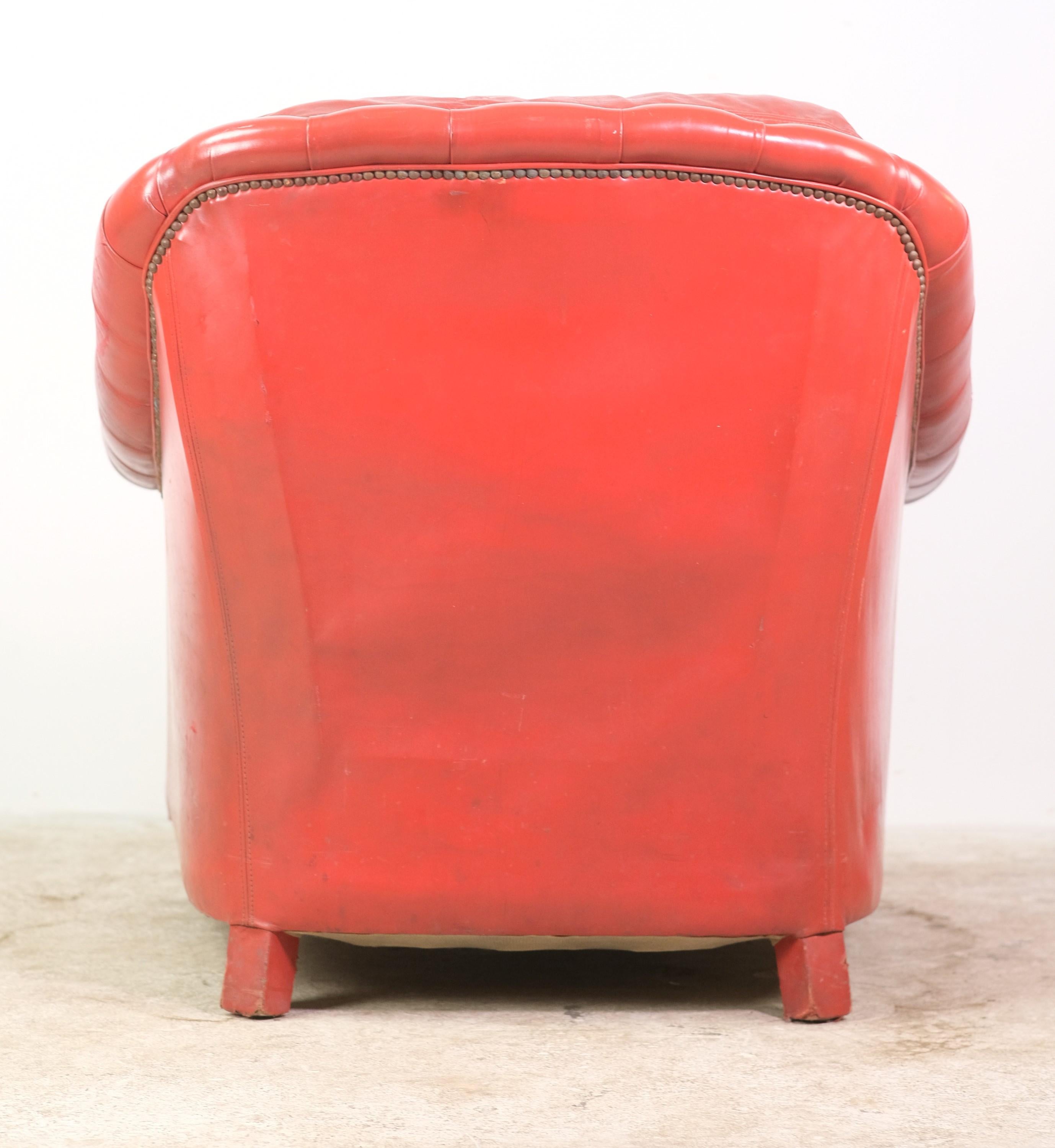 Chesterfield Buttoned Tufted Red Leather Armchair with Rolled Arms 5