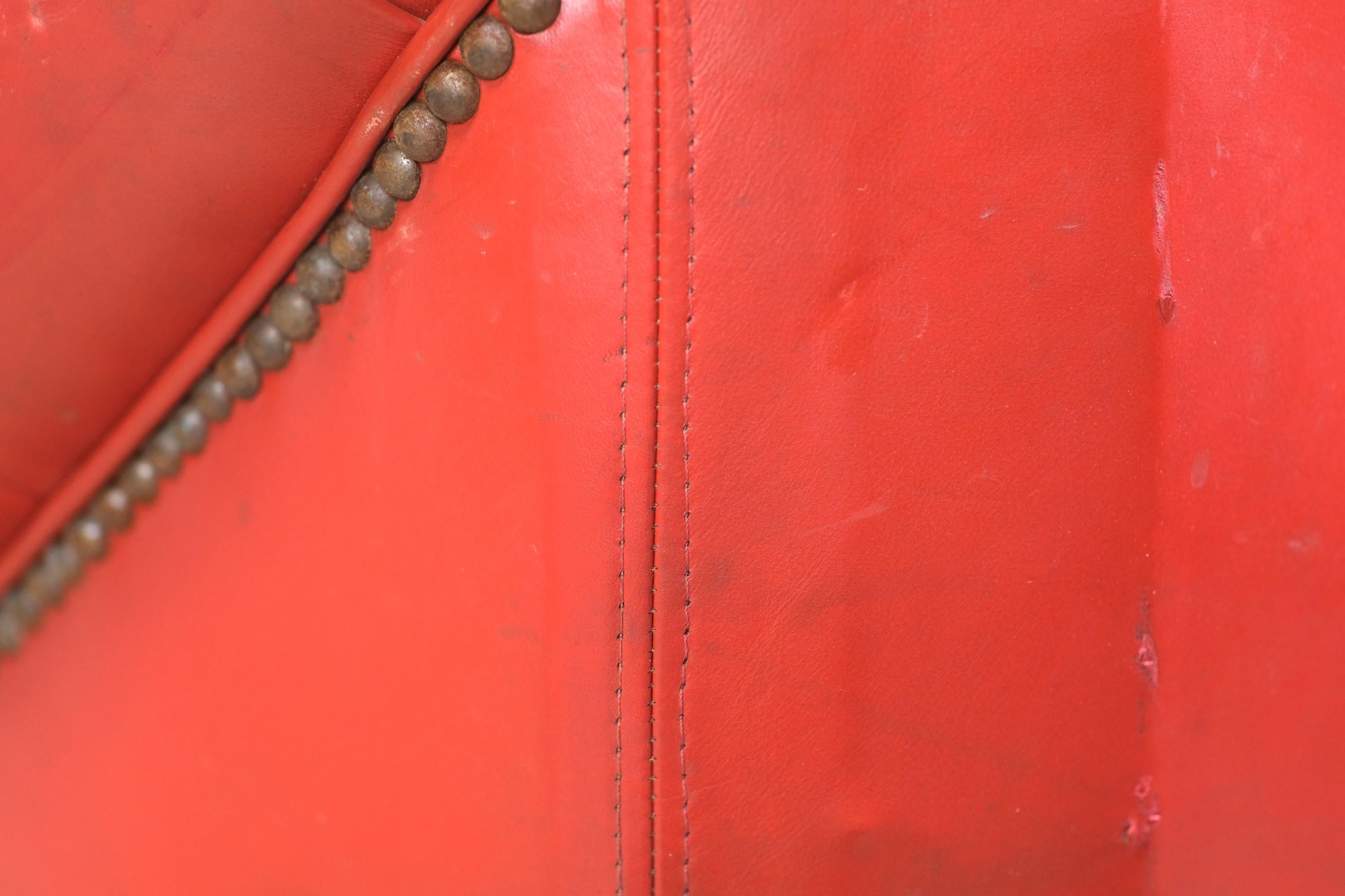 Chesterfield Buttoned Tufted Red Leather Armchair with Rolled Arms 7