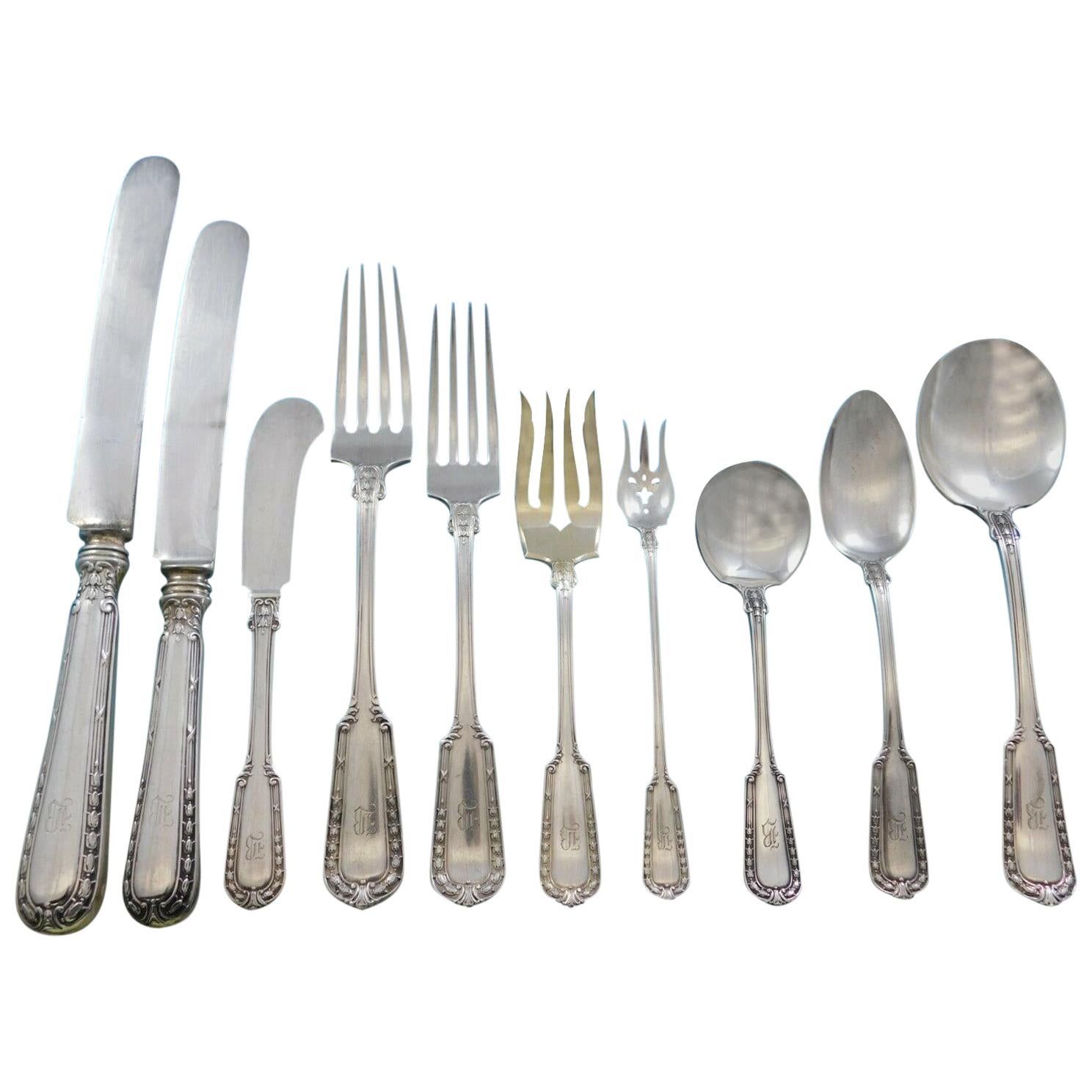 Chesterfield by Gorham Sterling Silver Flatware Set 8 Service 117 Pcs B Monogram For Sale
