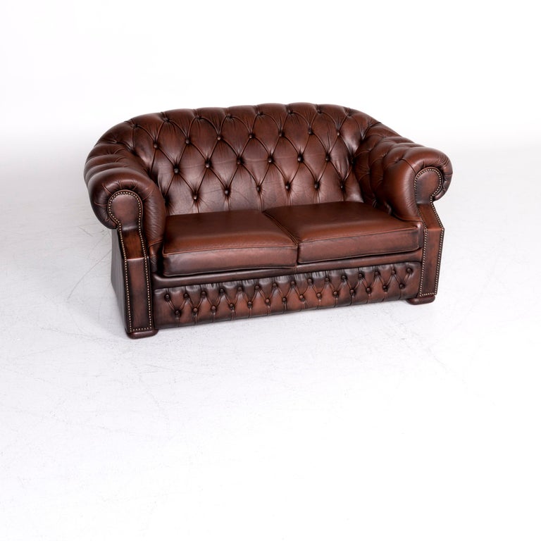 Chesterfield Centurion Designer Leather Sofa Brown Two-Seat Couch at 1stDibs