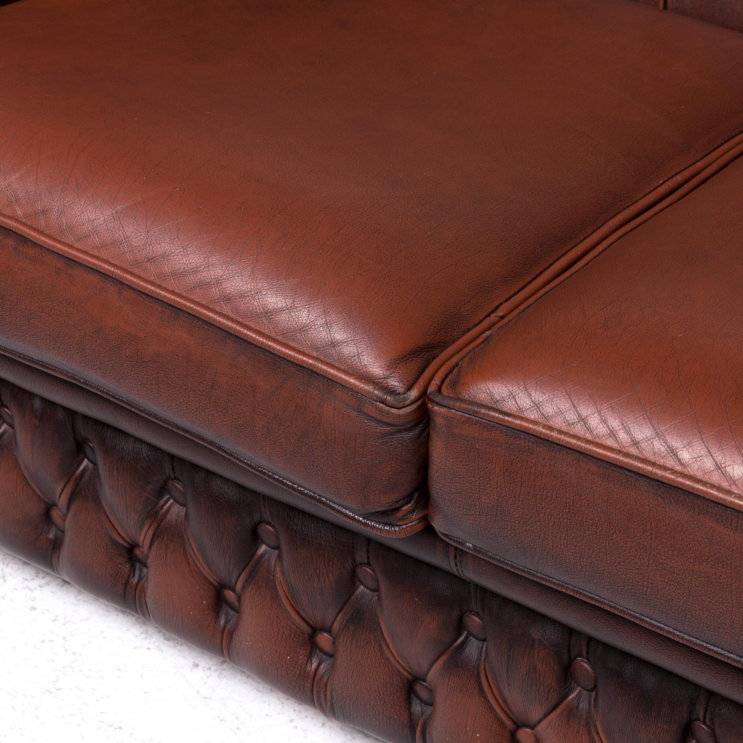 British Chesterfield Centurion Designer Leather Sofa Brown Two-Seat Couch