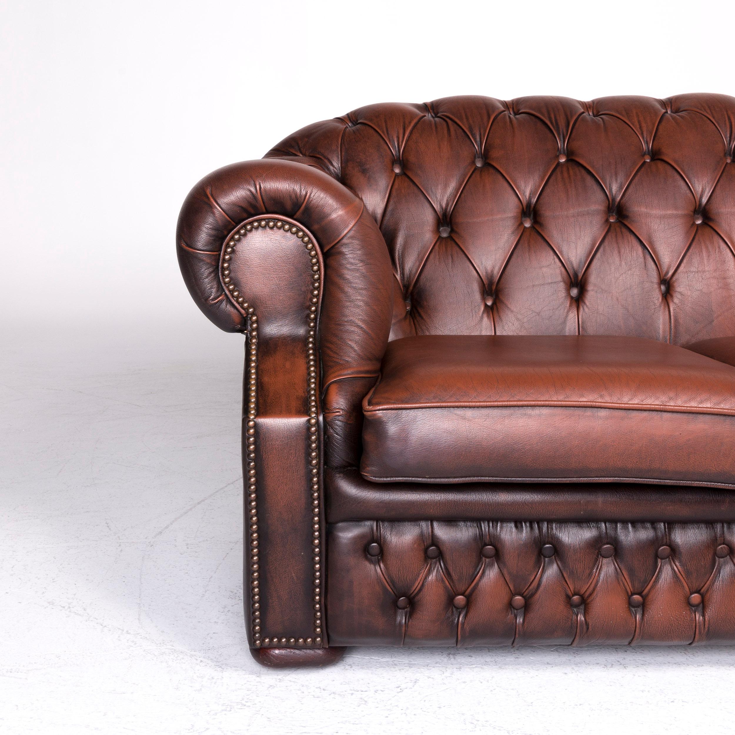 Chesterfield Centurion Designer Leather Sofa Brown Two-Seat Couch In Good Condition In Cologne, DE