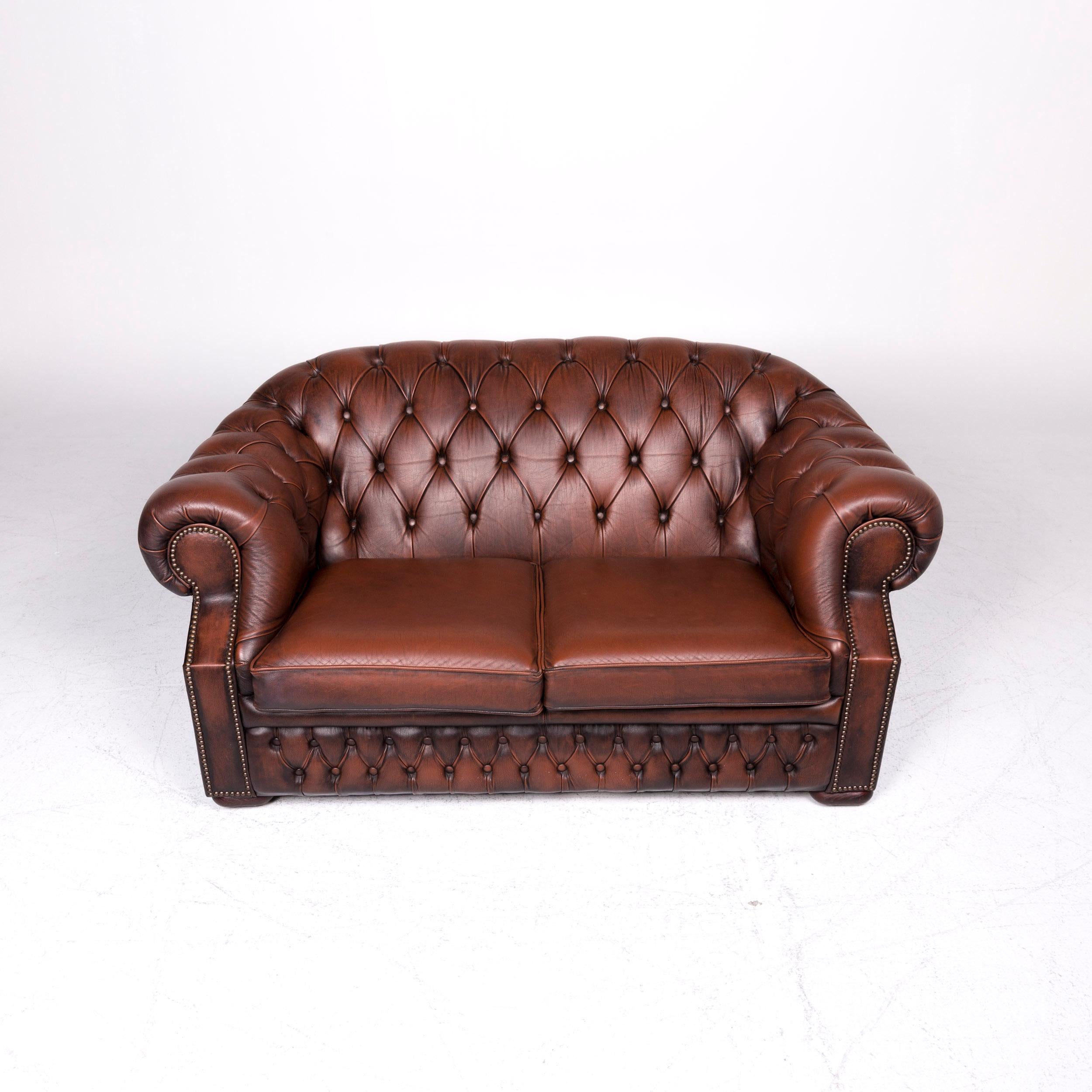 Chesterfield Centurion Designer Leather Sofa Brown Two-Seat Couch 1