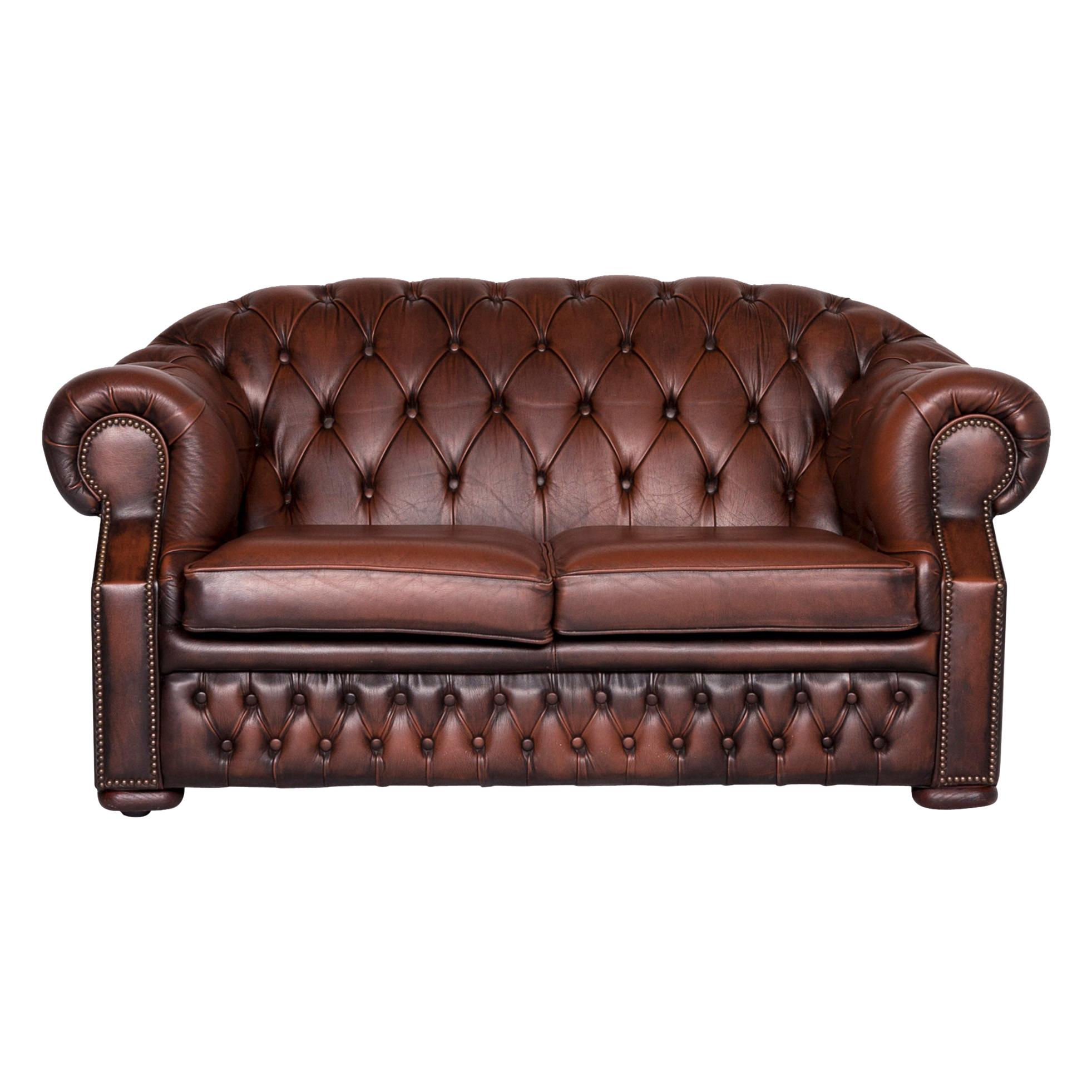 Chesterfield Centurion Designer Leather Sofa Brown Two-Seat Couch