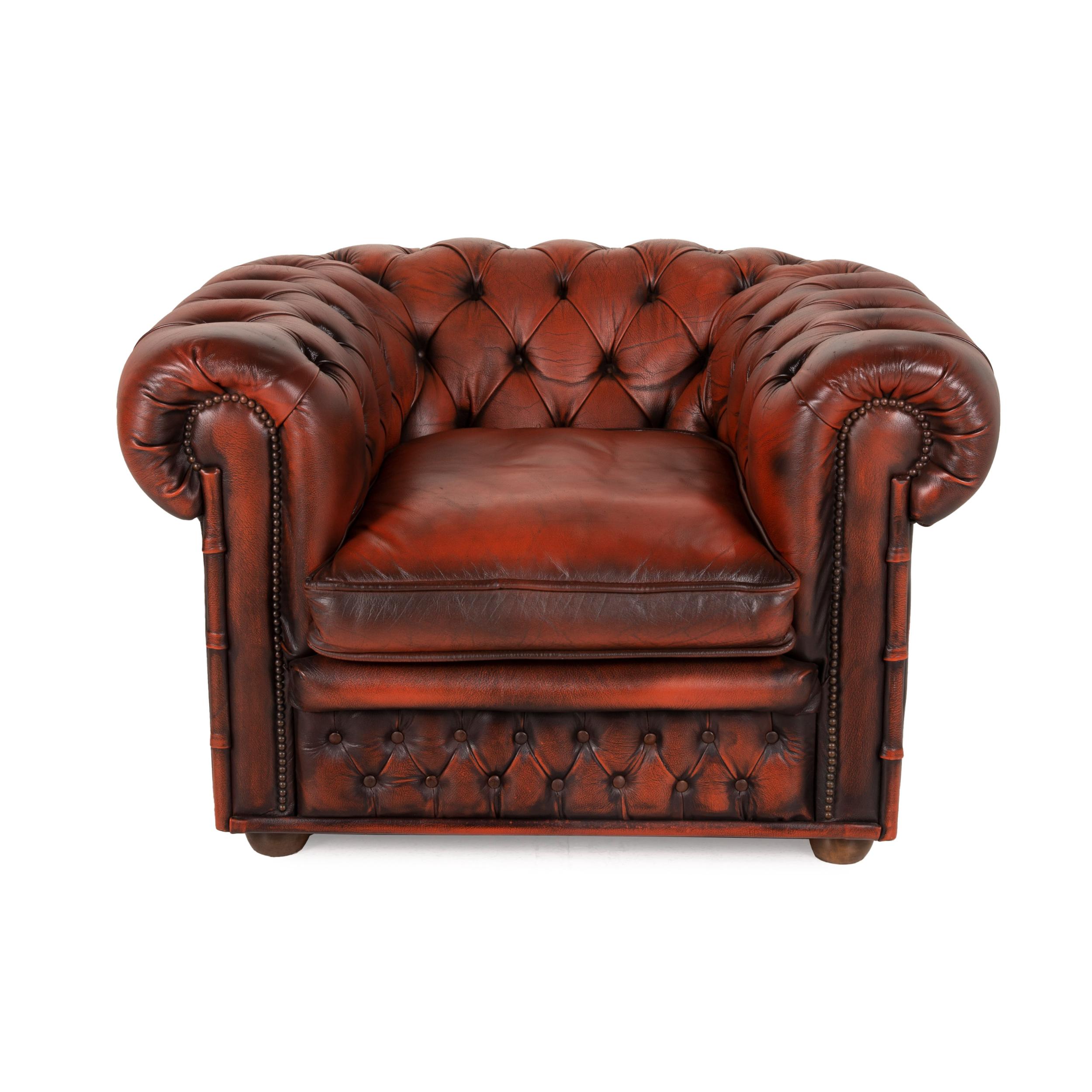 Contemporary Chesterfield Centurion Leather Armchair Brown Red