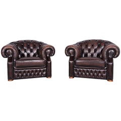 Chesterfield Centurion Leather Armchair Set Brown One-Seat