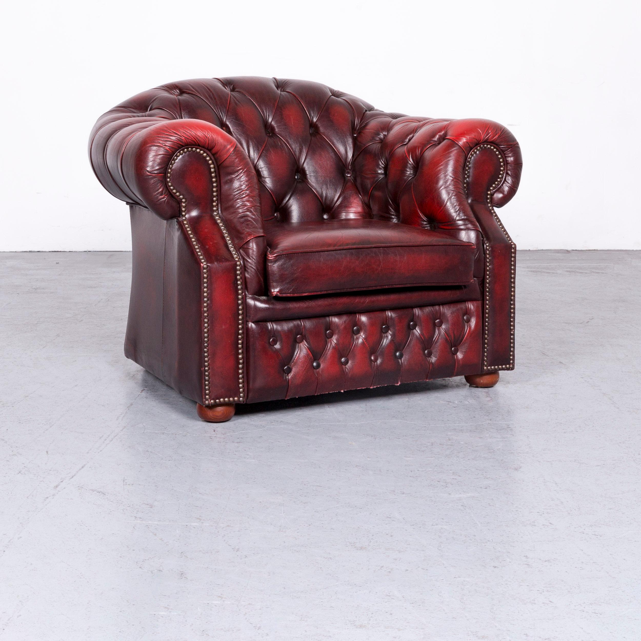 Chesterfield Centurion Leather Sofa Armchair Set Red Two-Seat Vintage Couch 4
