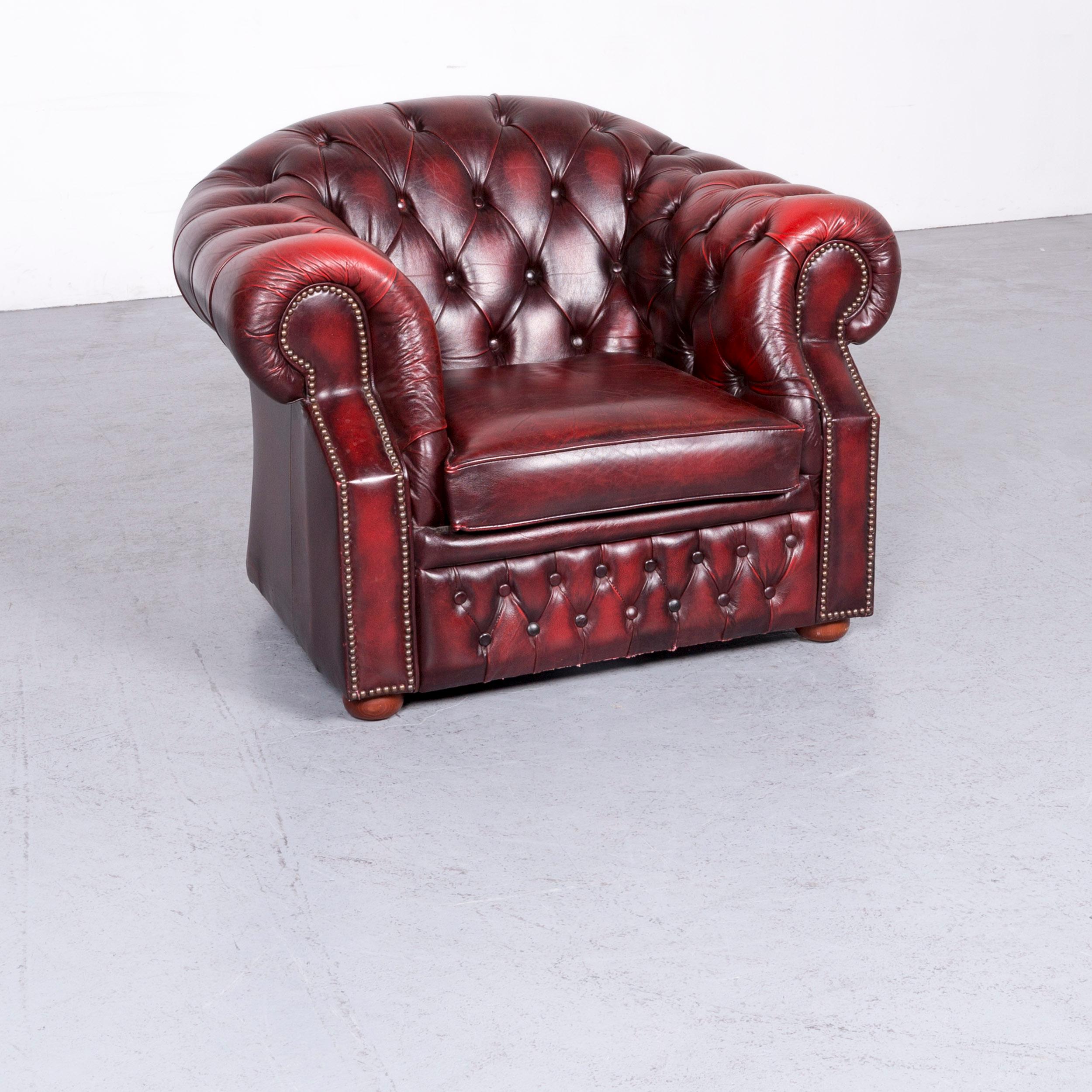 Chesterfield Centurion Leather Sofa Armchair Set Red Two-Seat Vintage Couch 5