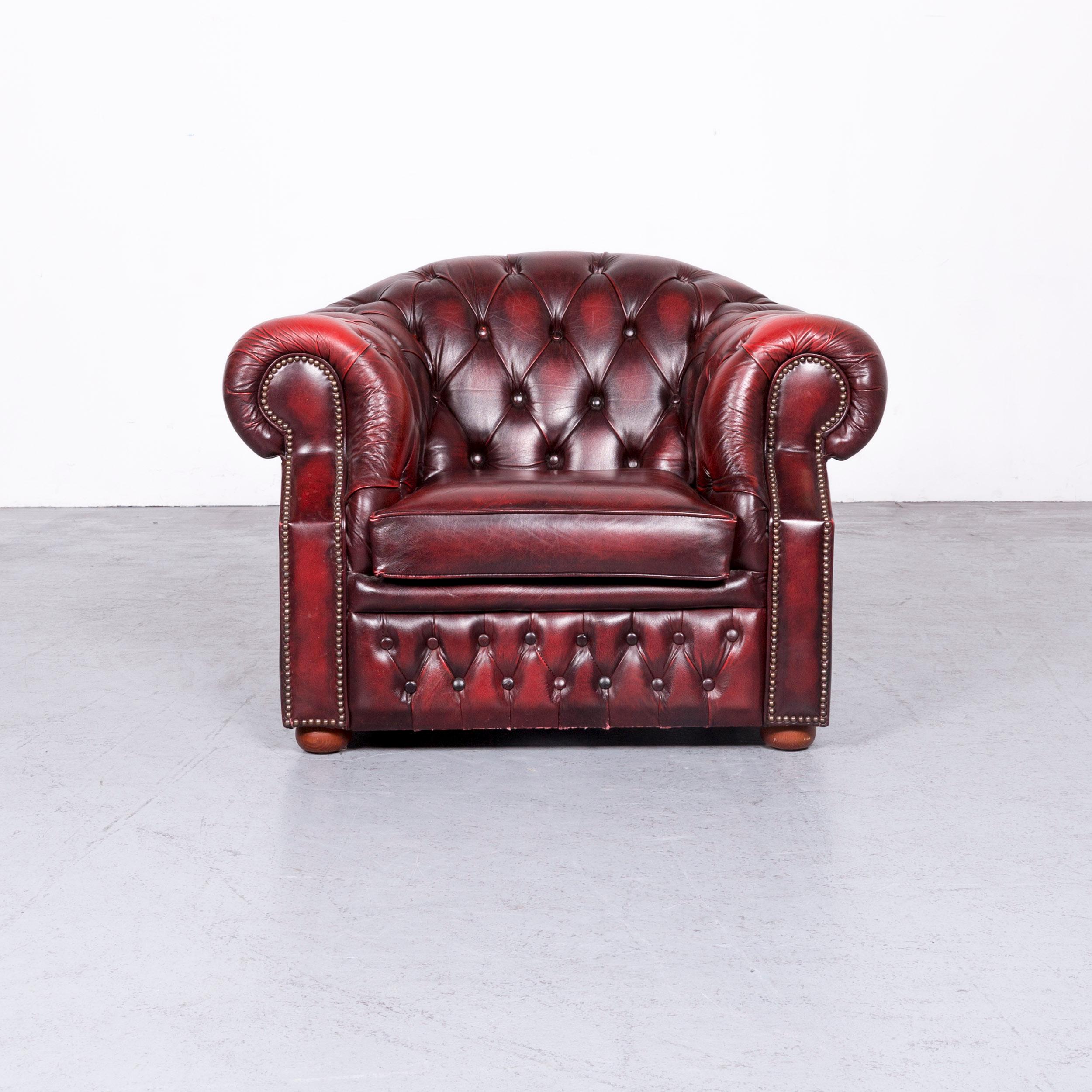 Chesterfield Centurion Leather Sofa Armchair Set Red Two-Seat Vintage Couch 6