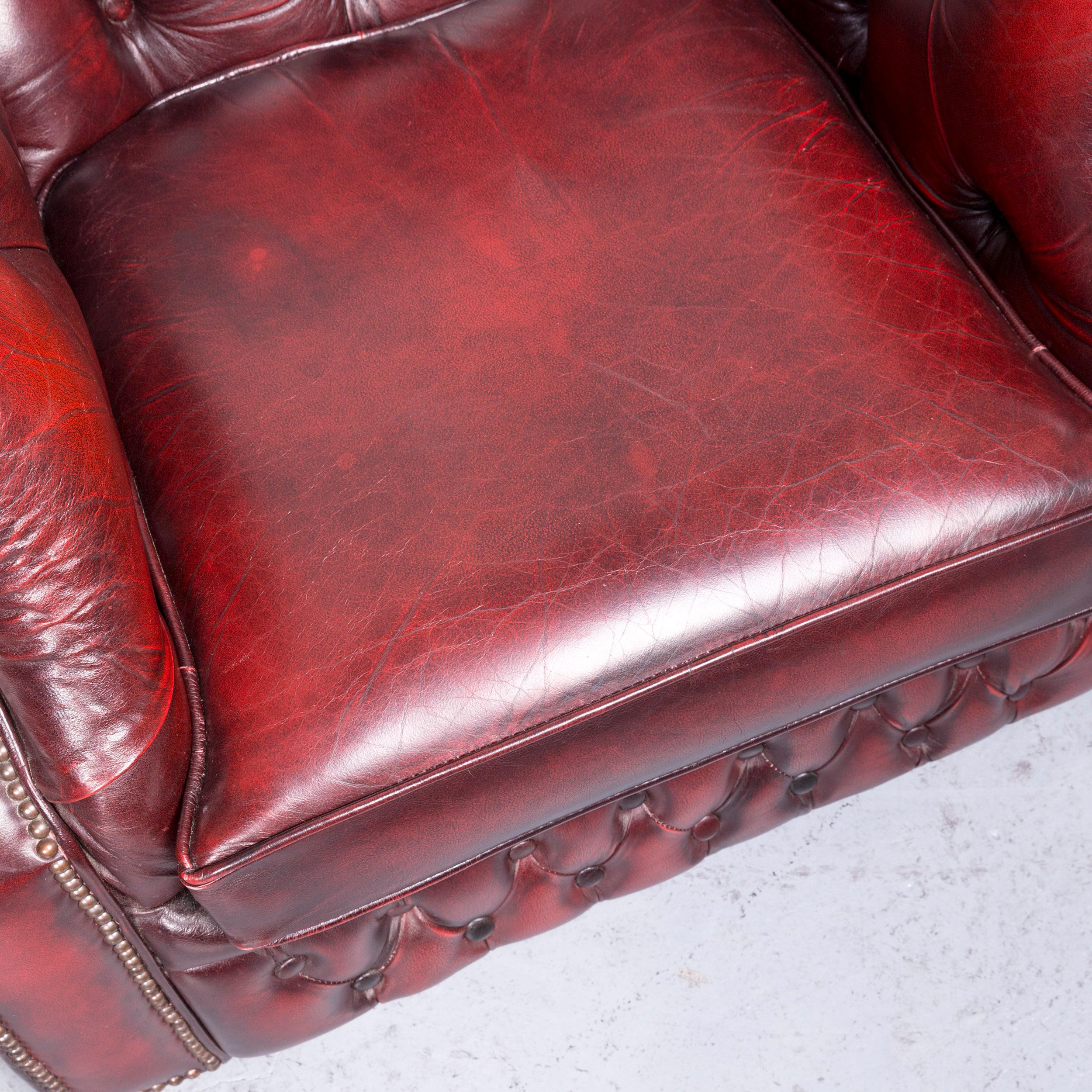 Chesterfield Centurion Leather Sofa Armchair Set Red Two-Seat Vintage Couch 7