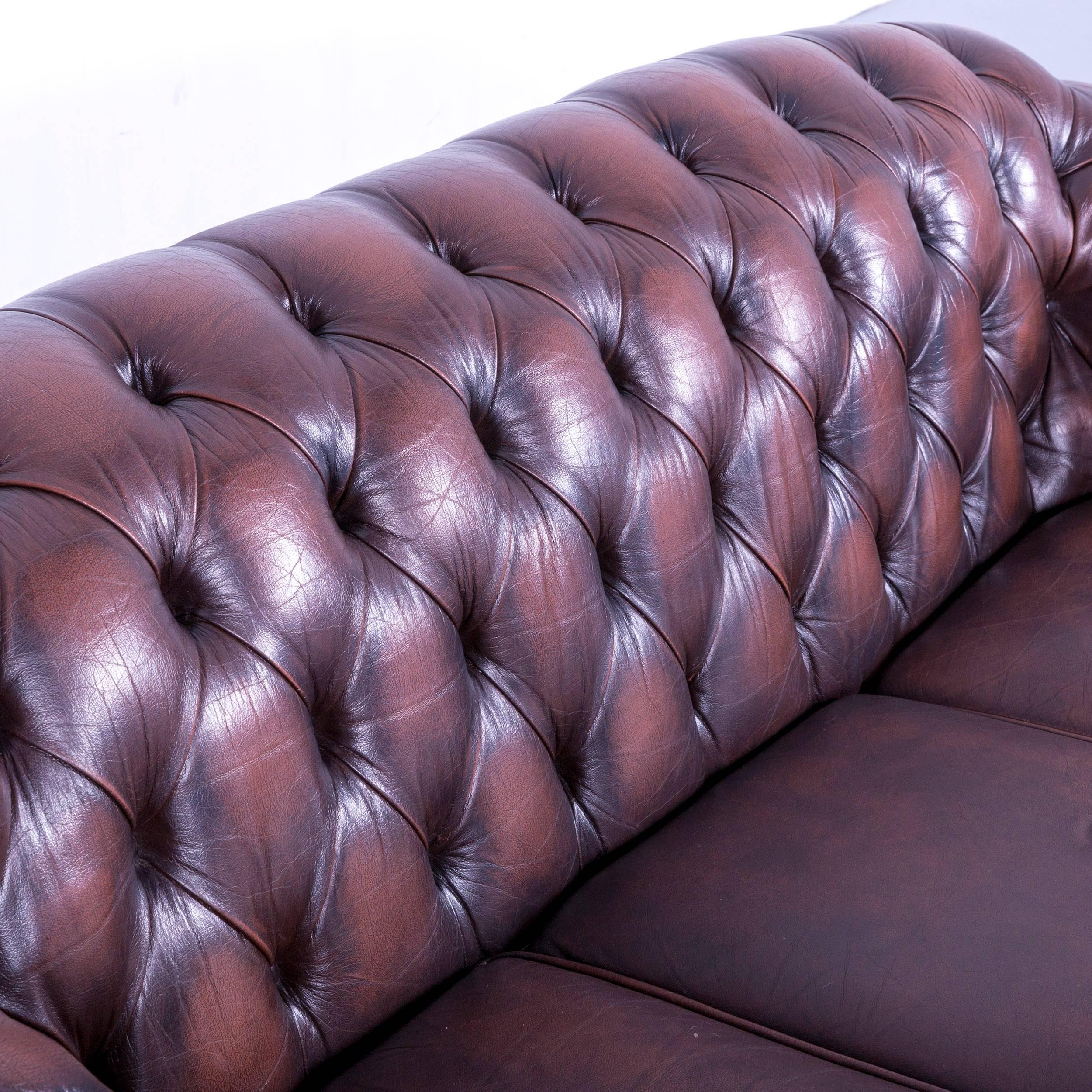 Contemporary Chesterfield Centurion Leather Sofa Brown Three-Seat Couch