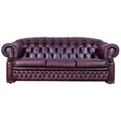 Chesterfield Centurion Leather Sofa Brown Three-Seat Couch
