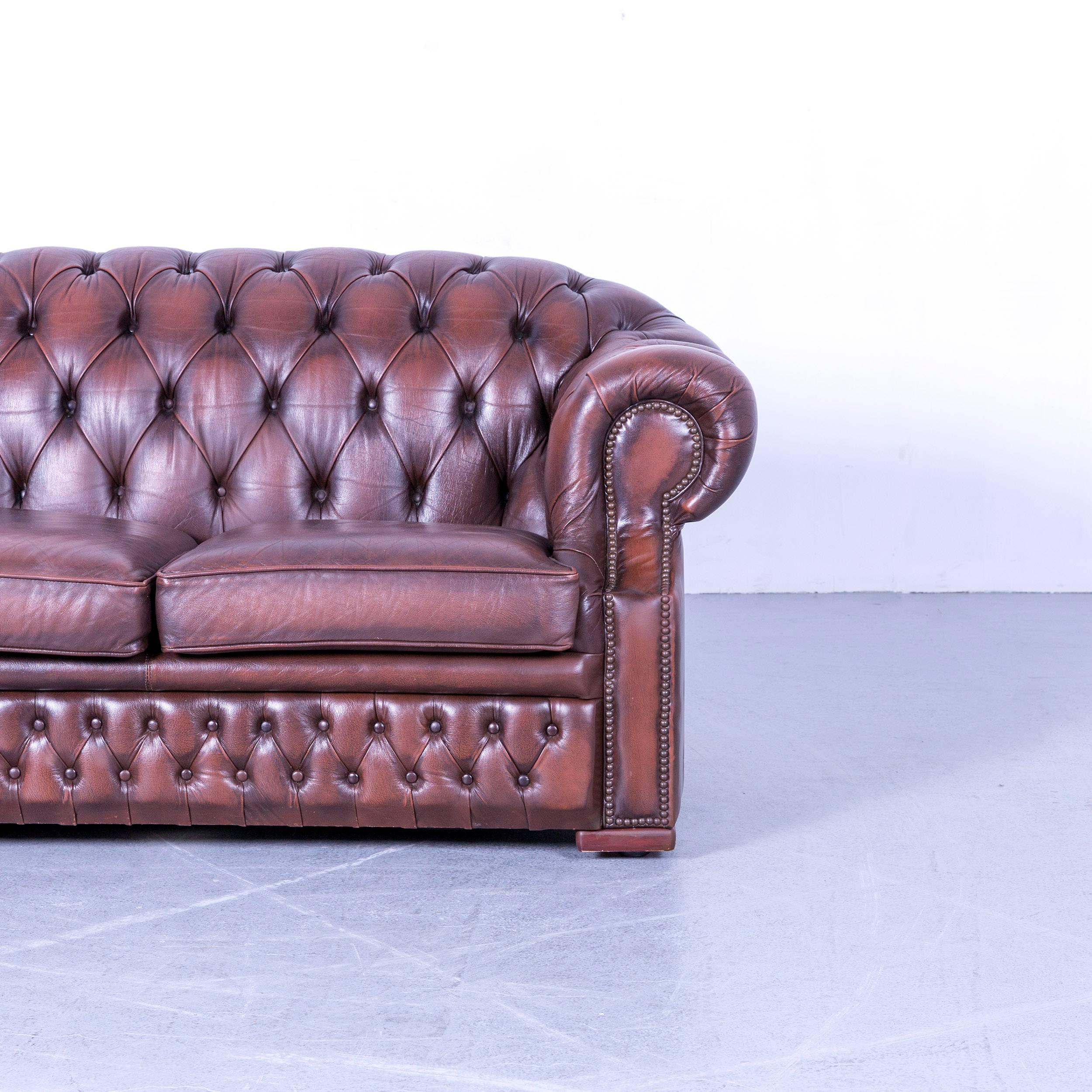 British Chesterfield Centurion Leather Sofa Brown Two-Seat Couch