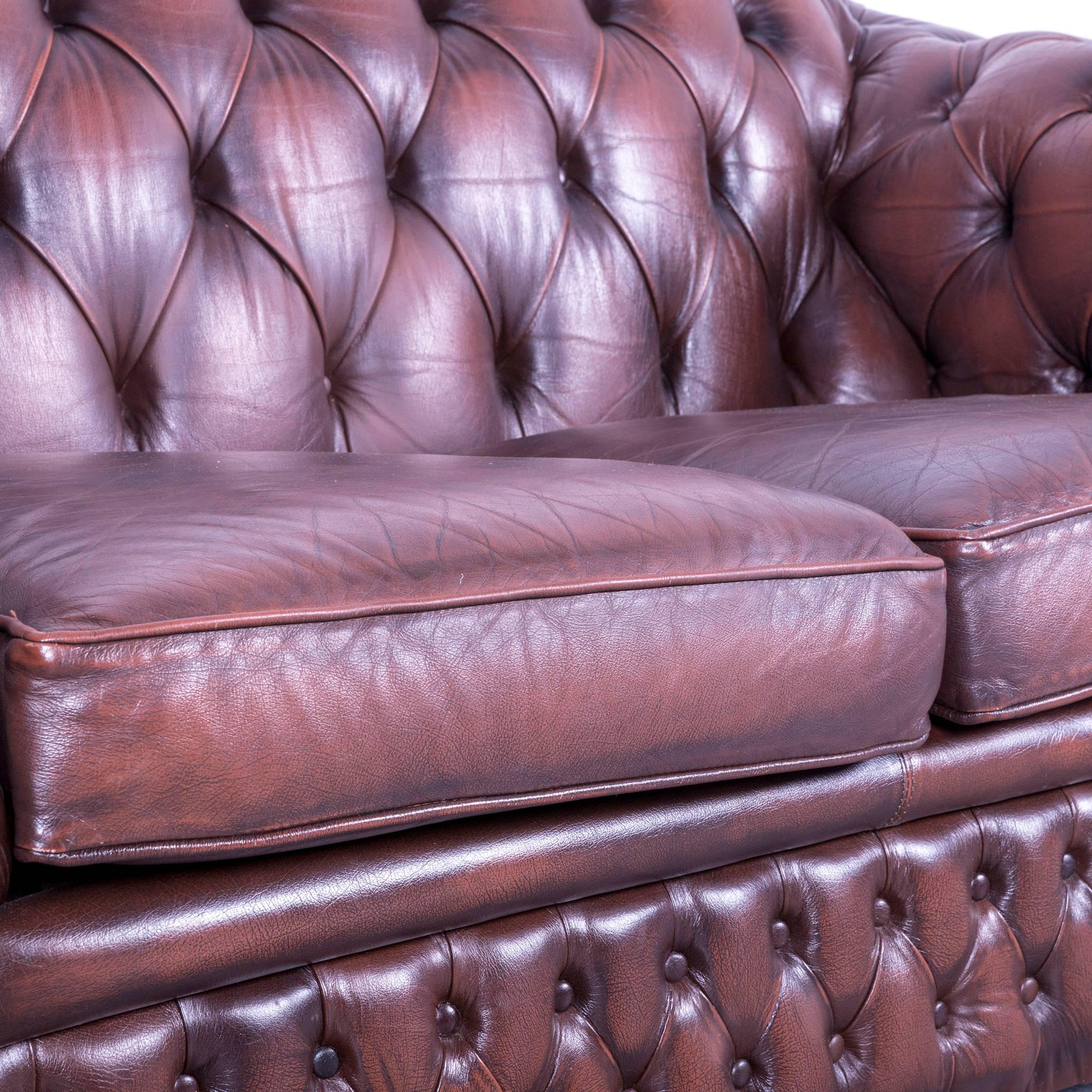 Chesterfield Centurion Leather Sofa Brown Two-Seat Couch In Good Condition In Cologne, DE