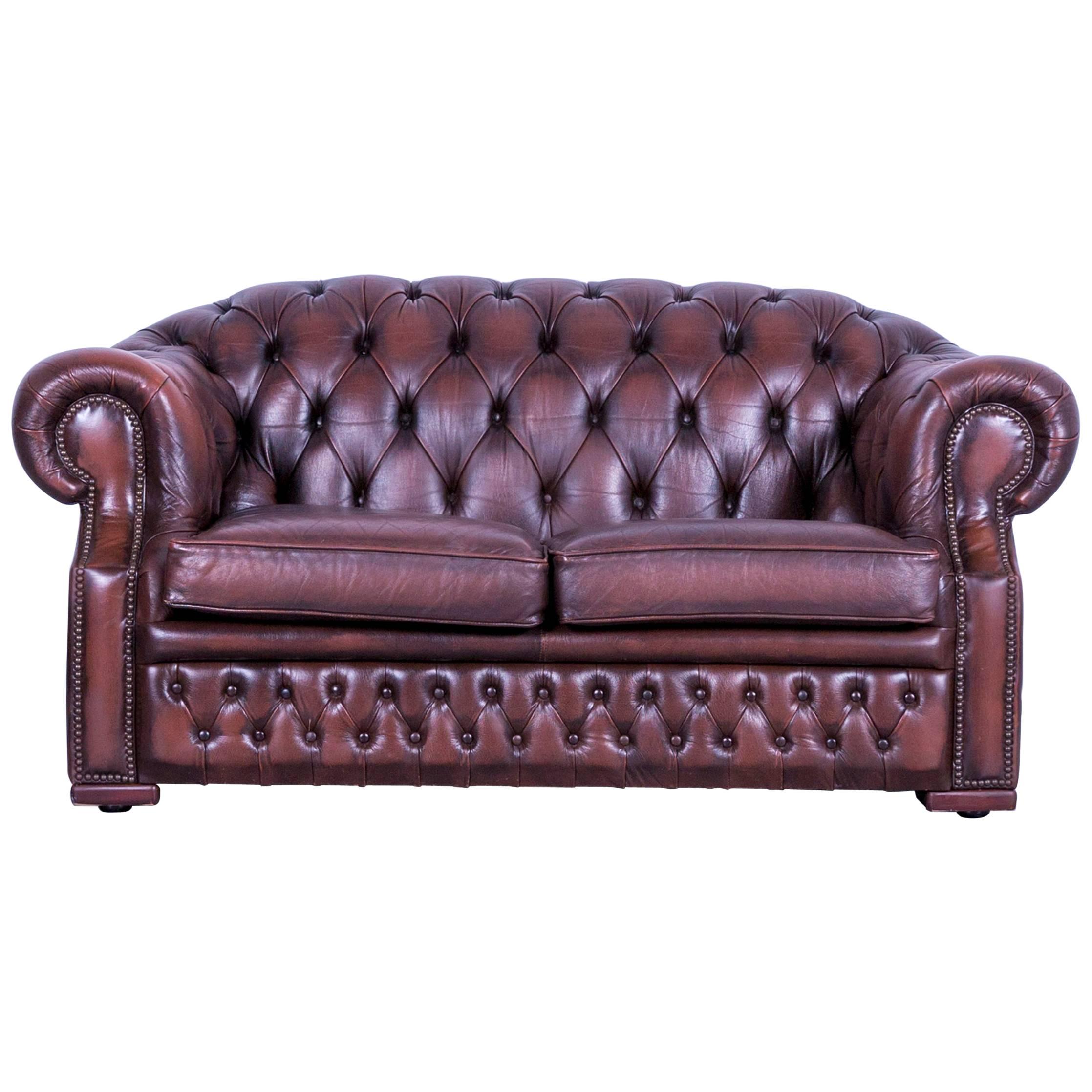 Chesterfield Centurion Leather Sofa Brown Two-Seat Couch