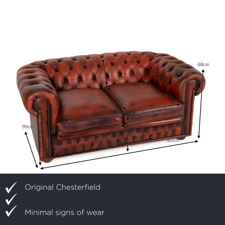 Chesterfield Centurion Leather Sofa Brown Two Seater Red Couch at 1stDibs