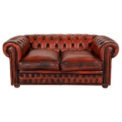Chesterfield Centurion Leather Sofa Brown Two Seater Red Couch
