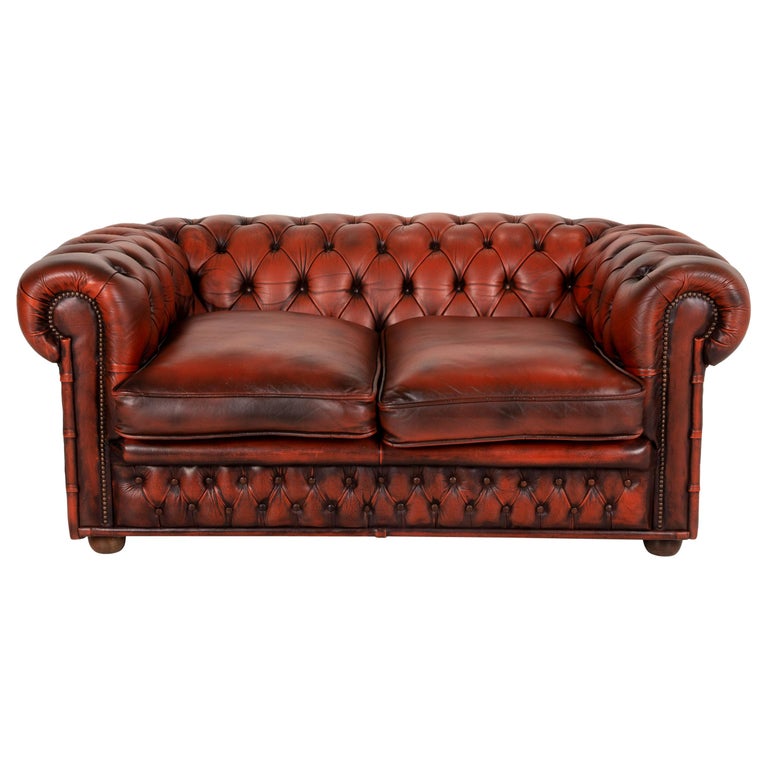 Chesterfield Centurion Leather Sofa Brown Two Seater Red Couch at 1stDibs