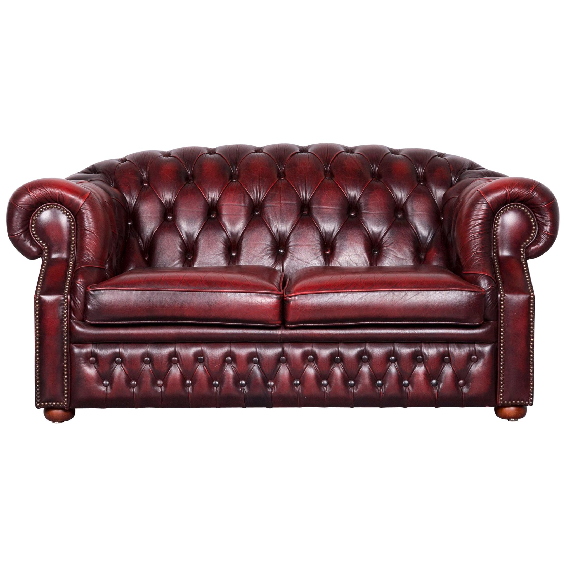 Chesterfield Centurion Leather Sofa Red Two-Seat Vintage Couch