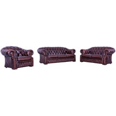 Chesterfield Centurion Leather Sofa Set Brown Three-Seat Two-Seat Armchair