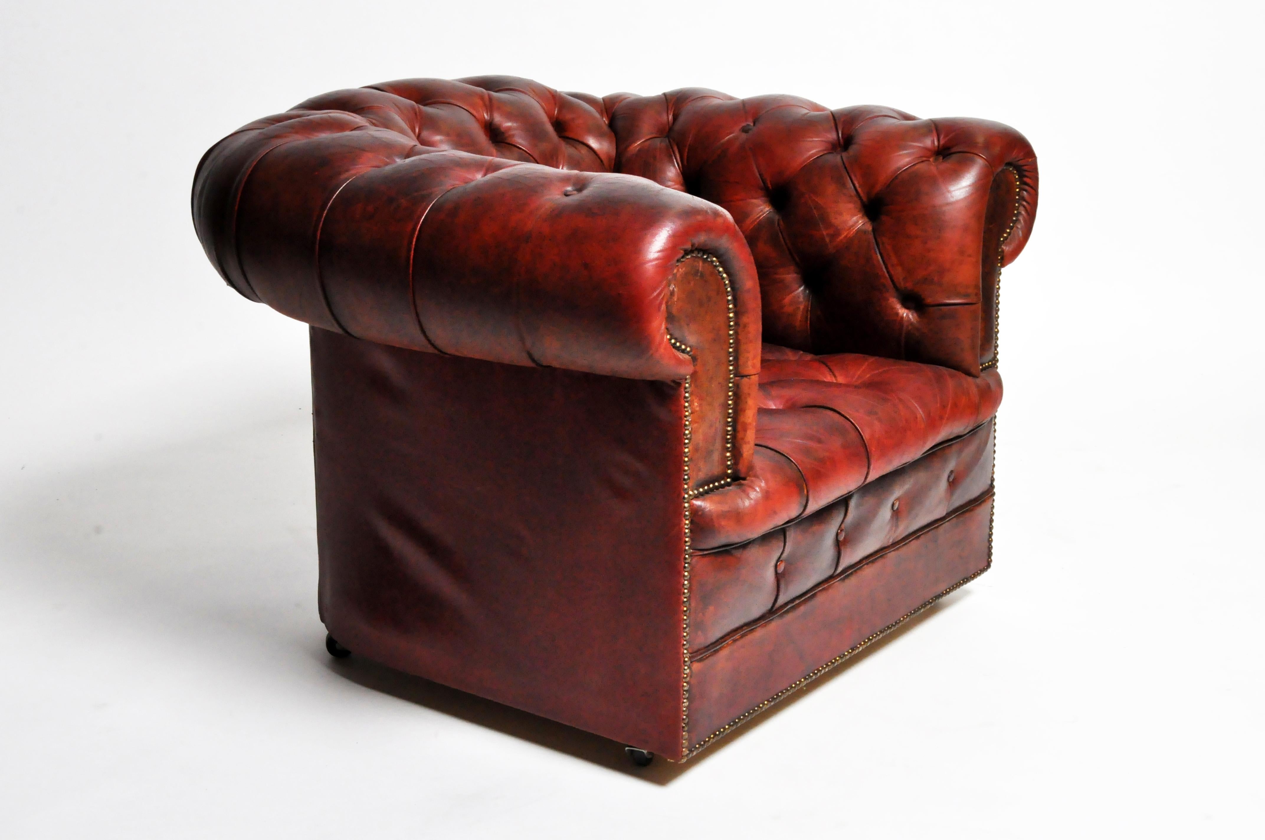 This Classic Chesterfield design is the definition of old fashioned luxury. True to form and style, a myriad of button tufts create a quilted texture that covers the back, seat and rolled arms of each piece. The unique design and choice of leather