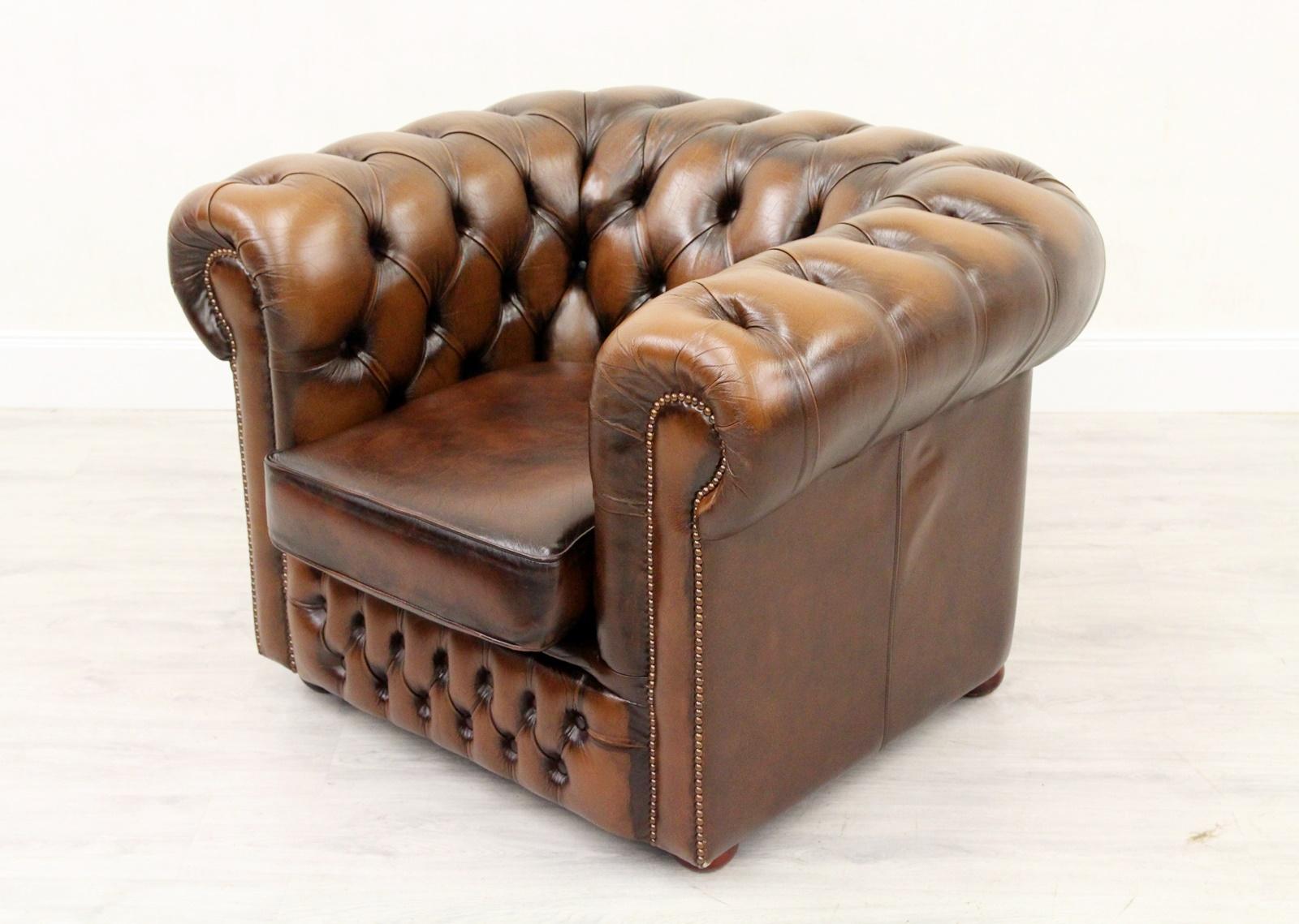 Late 20th Century Chesterfield Chippendale Armchair Club Chair Leather Antique Leather For Sale