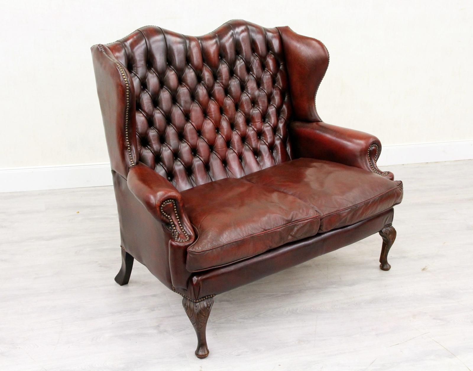 Chesterfield Chippendale-Sofa aus Leder, antik, englisch im Zustand „Gut“ im Angebot in Lage, DE