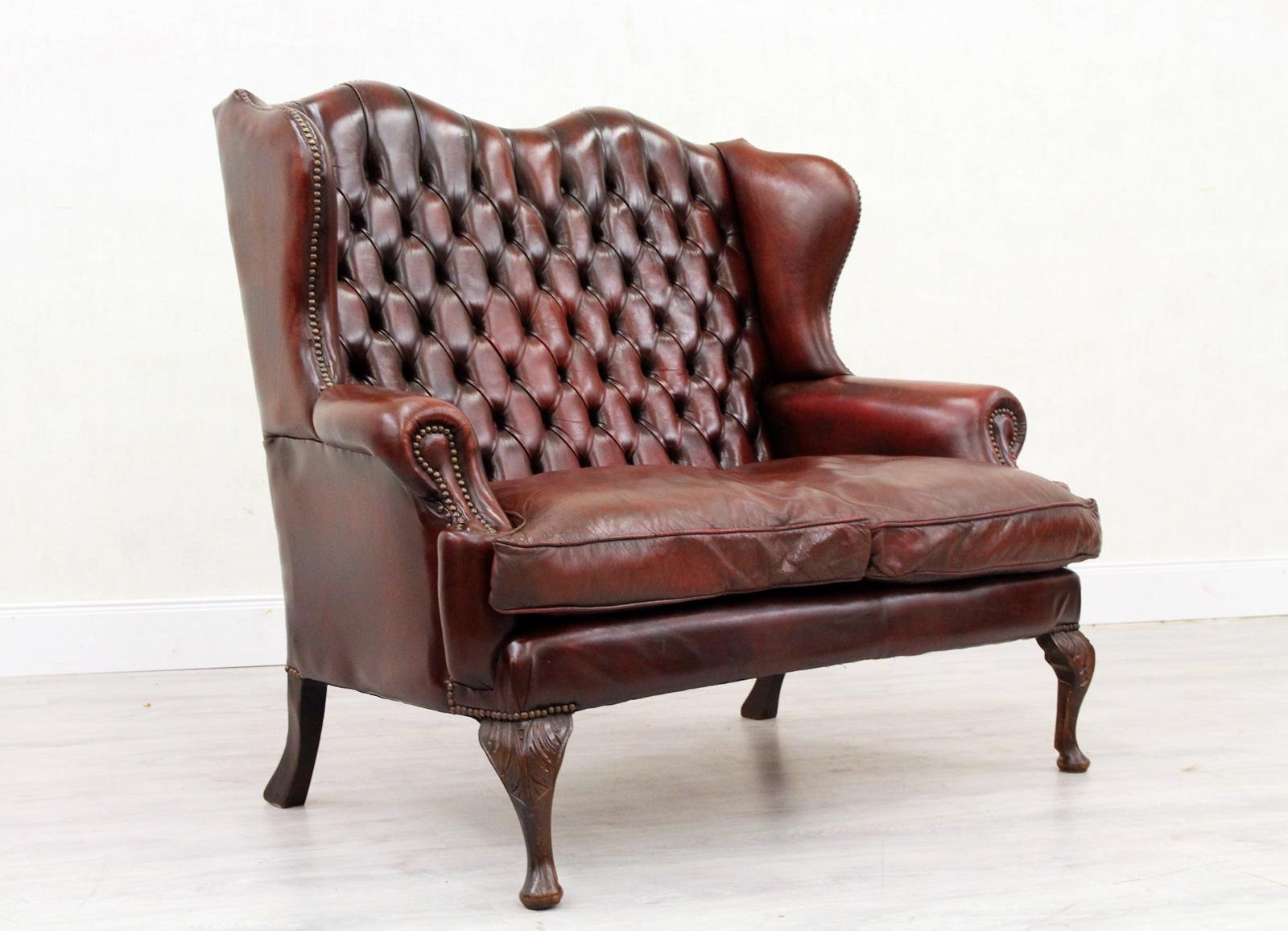 Chesterfield Chippendale-Sofa aus Leder, antik, englisch (Ende des 20. Jahrhunderts) im Angebot