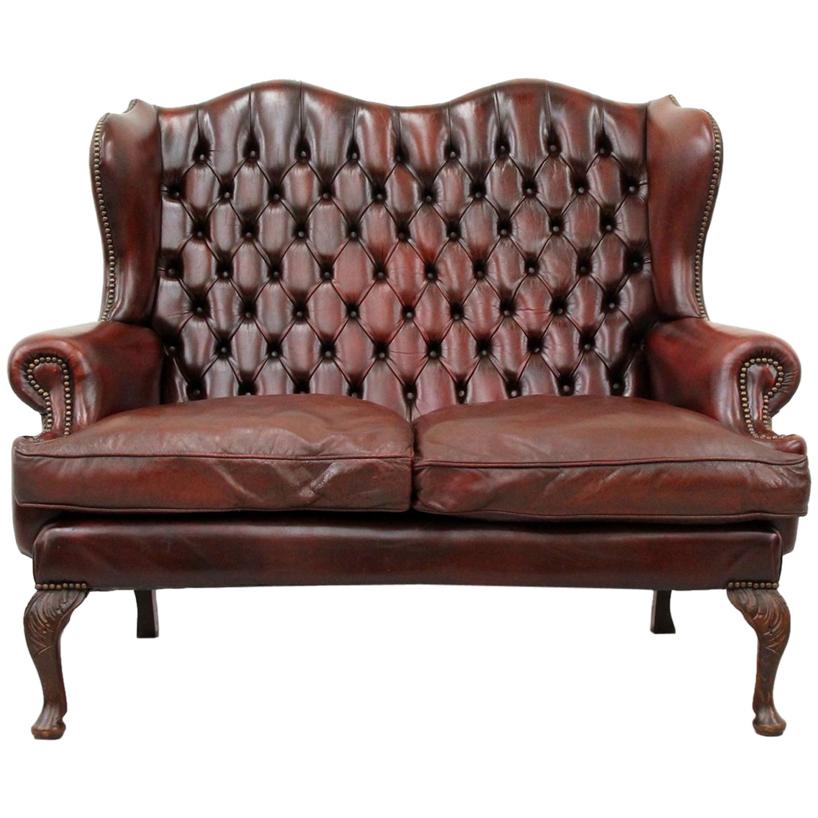 Chesterfield Chippendale Sofa Leather Antique Vintage Couch English For Sale