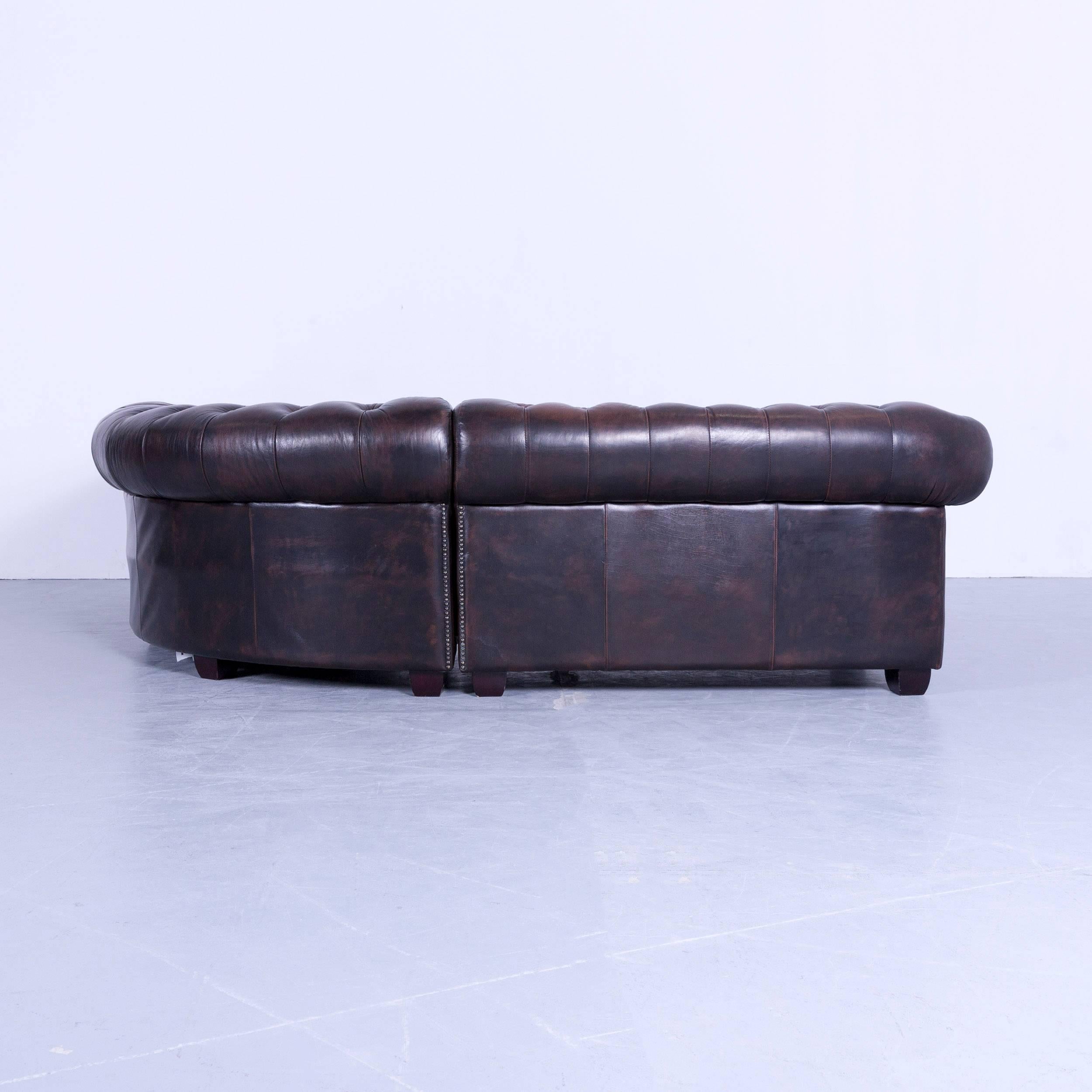Chesterfield Corner Sofa Brown Leather Couch Vintage Rivets 2