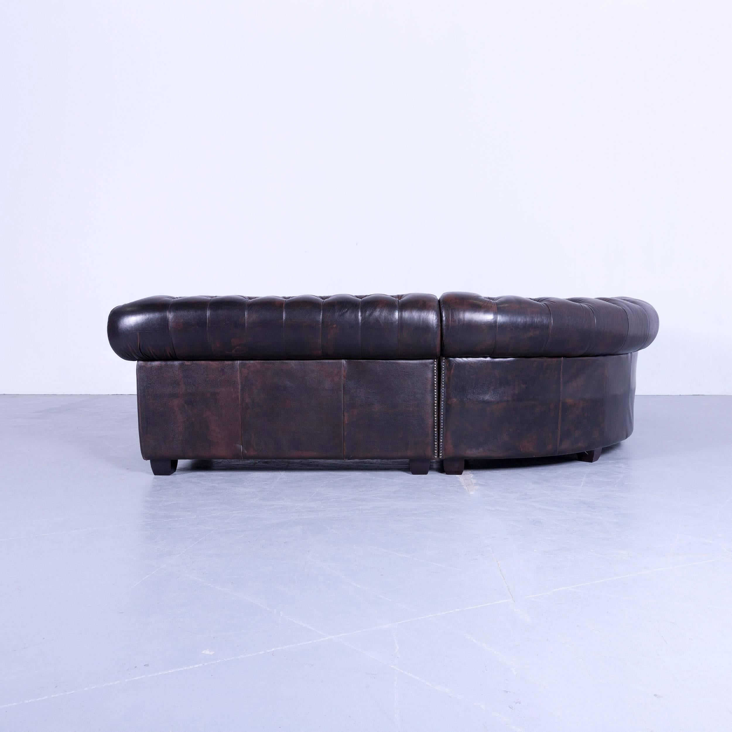 Chesterfield Corner Sofa Brown Leather Couch Vintage Rivets 3