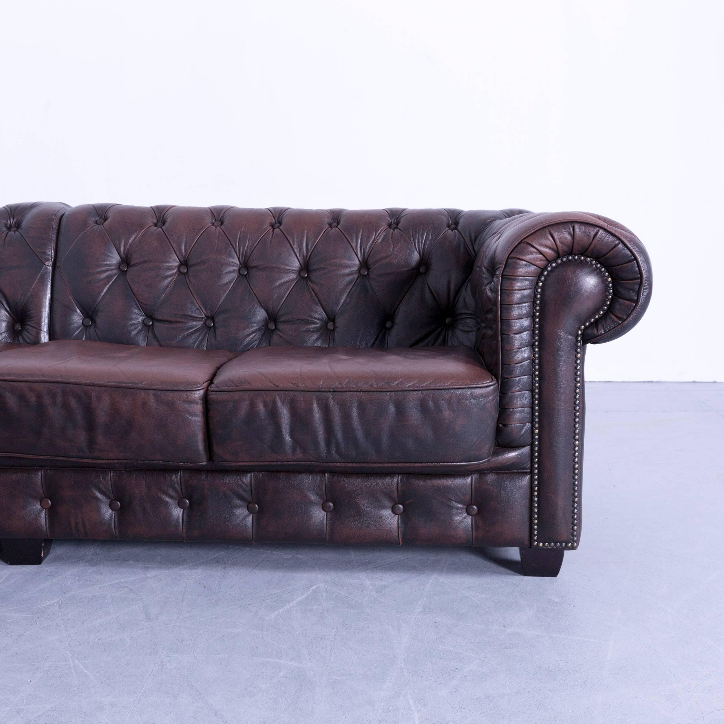 Chesterfield corner sofa brown leather couch vintage rivets, made for pure comfort.