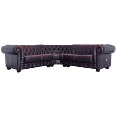 Chesterfield Corner Sofa Brown Leather Couch Vintage Rivets