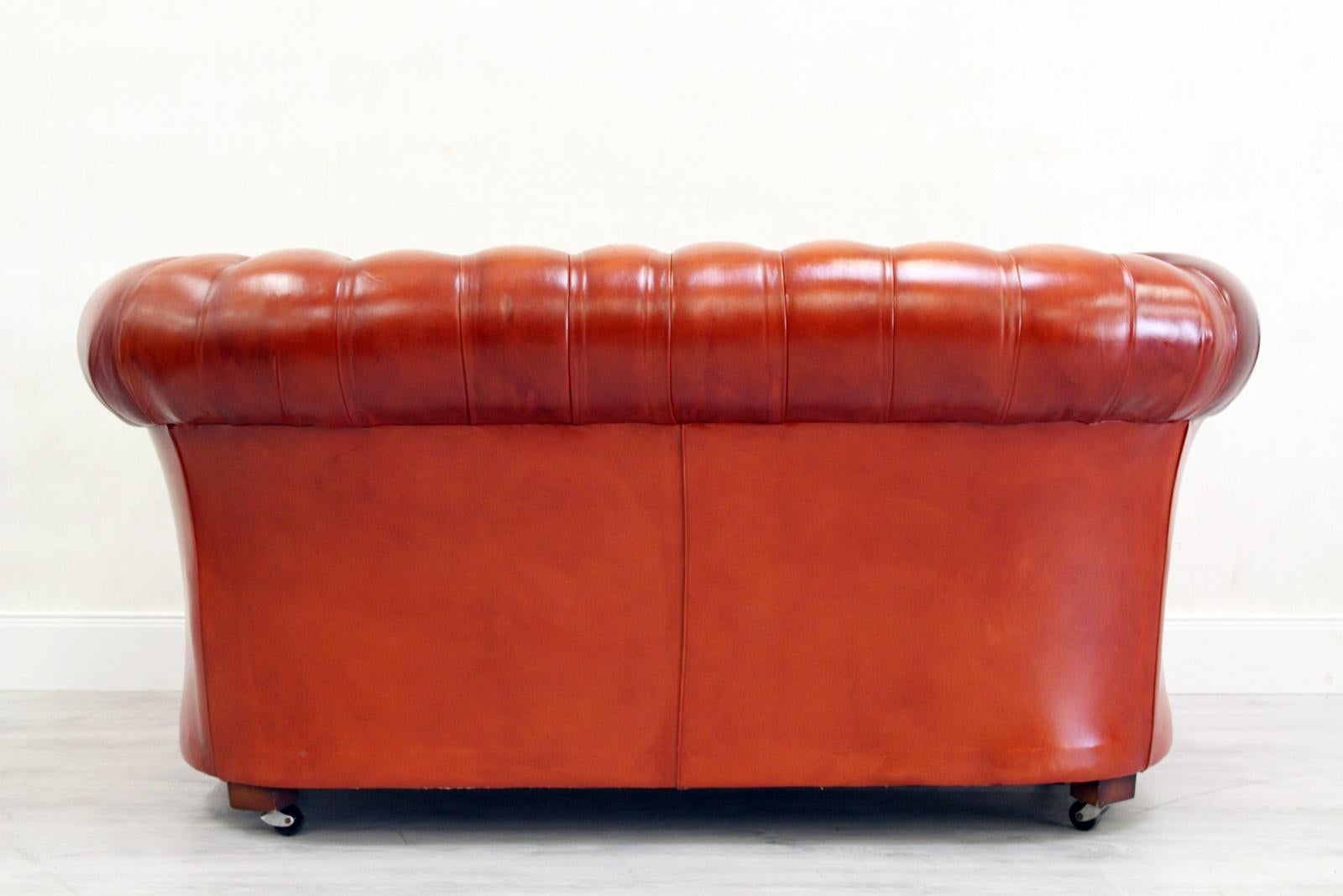 Chesterfield Couch Sofa Leder Antik Vintage Englisch Chippendale For Sale 8