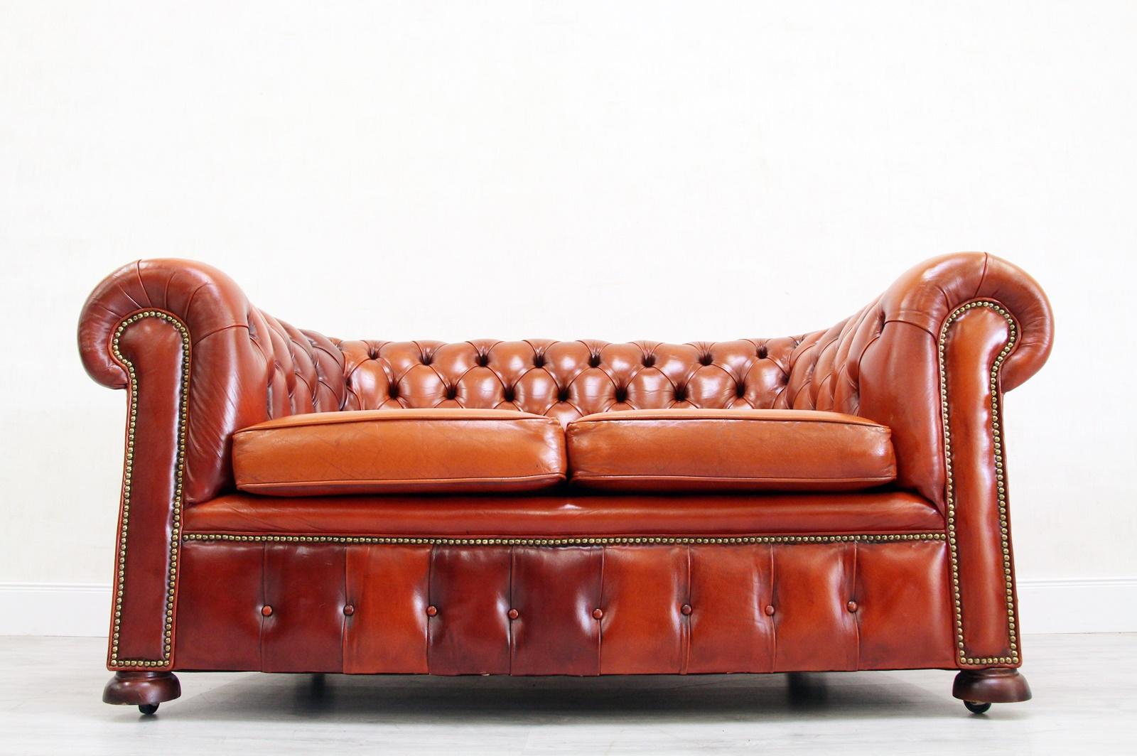 Chesterfield Couch Sofa Leder Antik Vintage Englisch Chippendale In Excellent Condition For Sale In Lage, DE