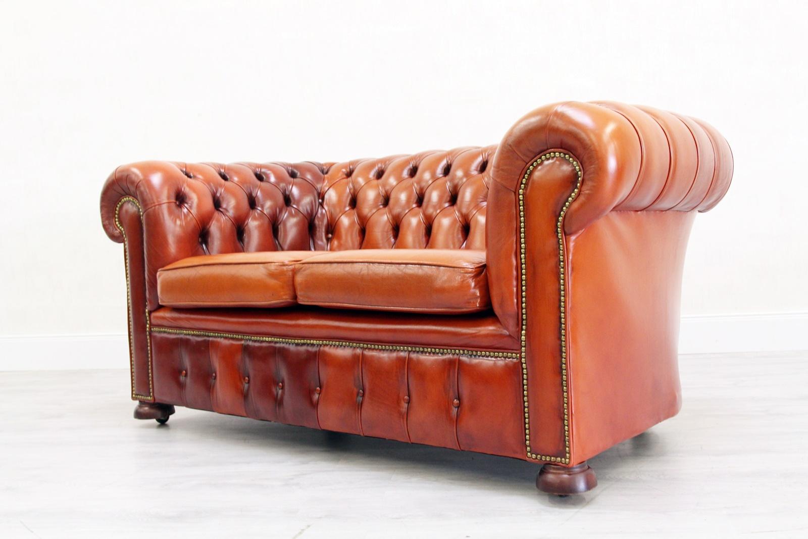 Chesterfield Couch Sofa Leder Antik Vintage Englisch Chippendale For Sale 1