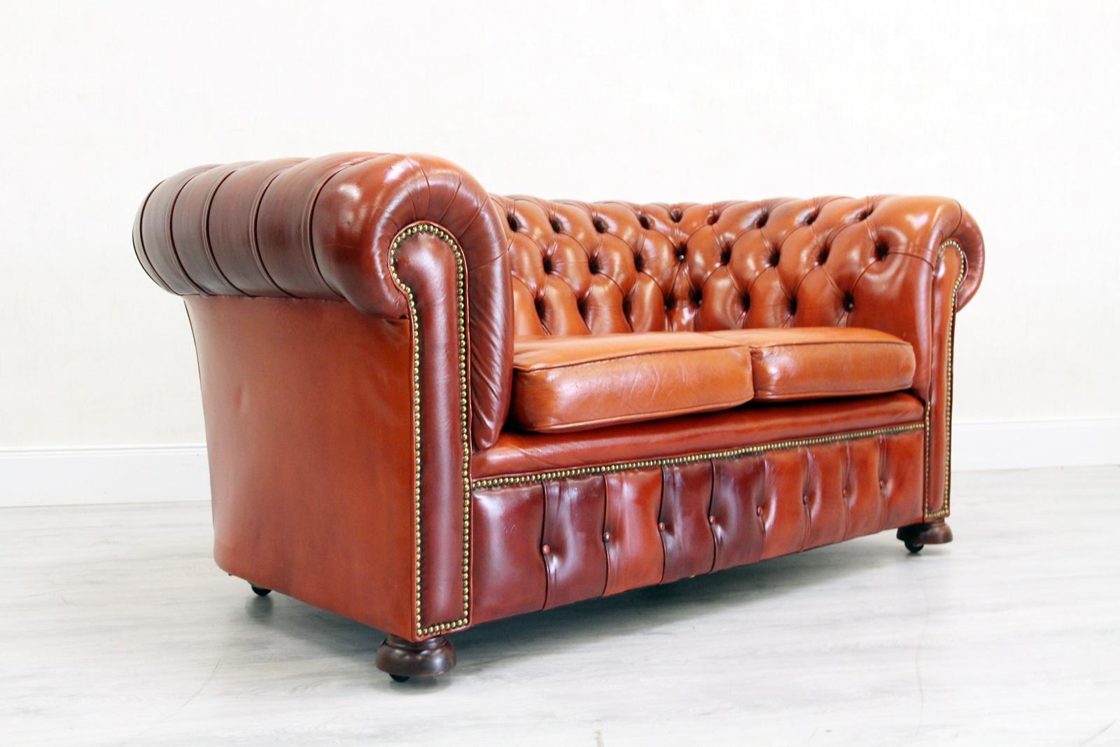 Chesterfield Couch Sofa Leder Antik Vintage Englisch Chippendale For Sale 3