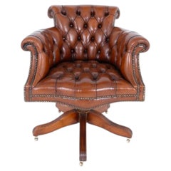 Chesterfield Desk Chair Deep Button Leather Swivel Seat