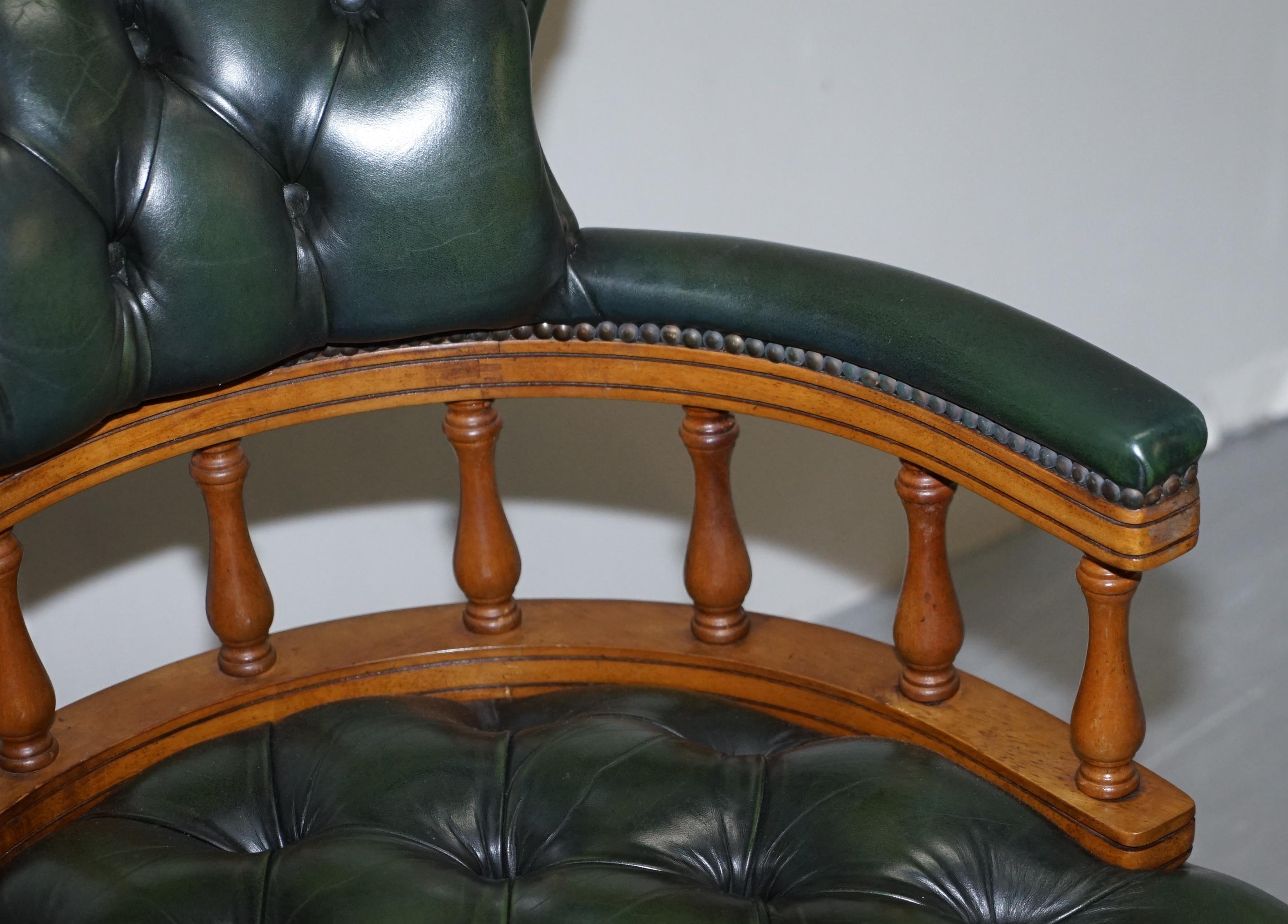 20th Century Chesterfield Directors Green Leather and Oak Executive Captains Office Chair